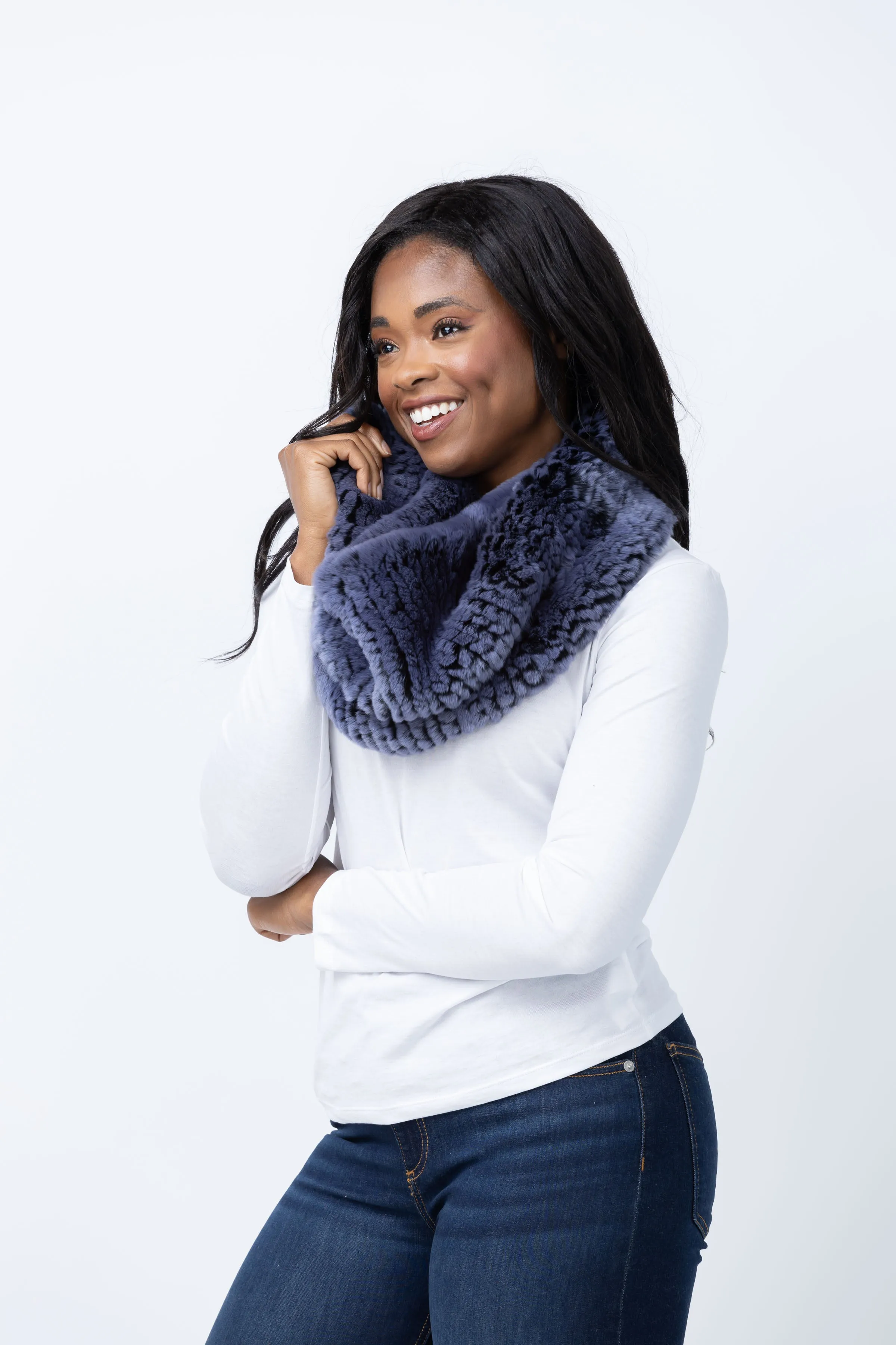 Linda Richards Fur Funnel Snood in Indigo