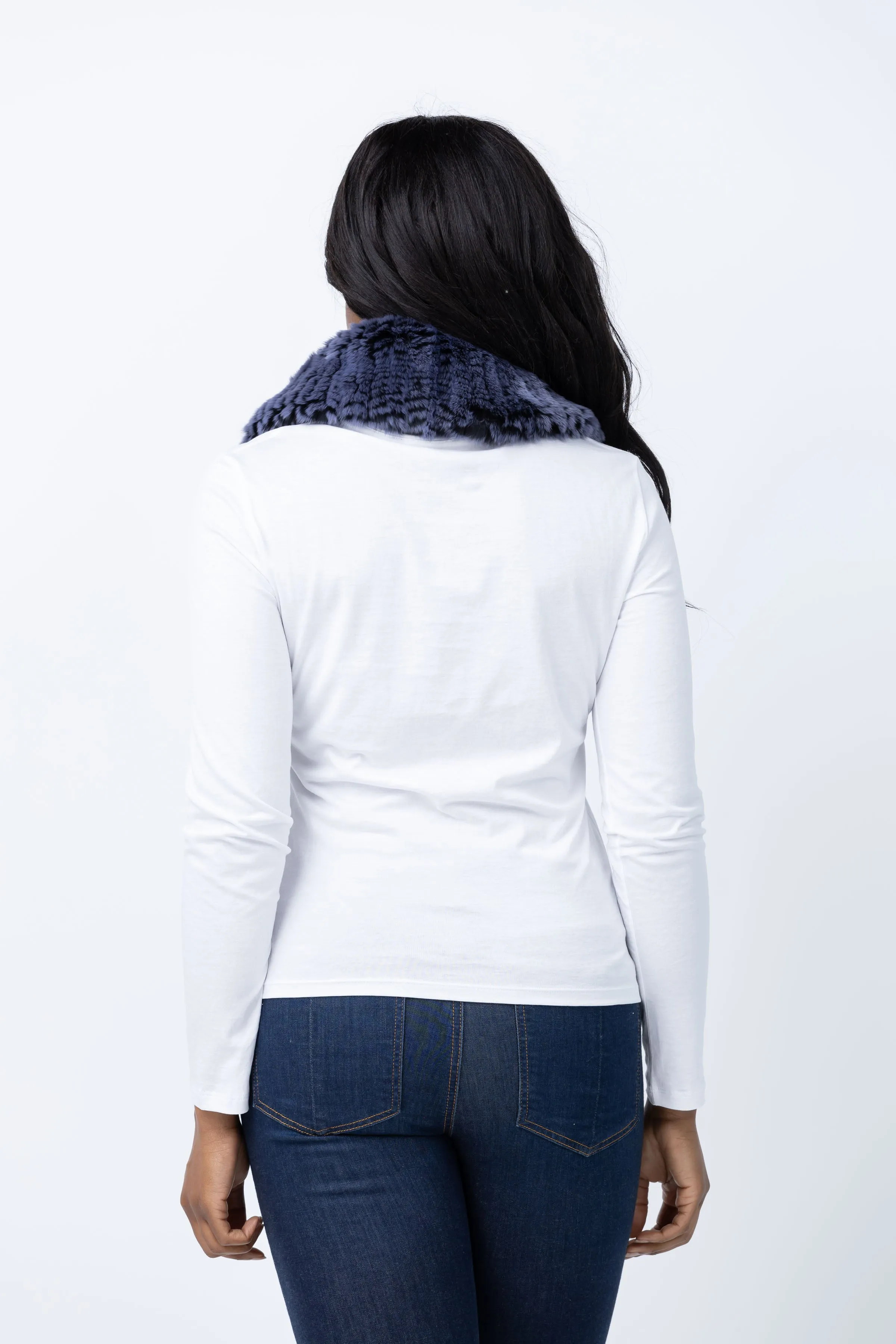 Linda Richards Fur Funnel Snood in Indigo