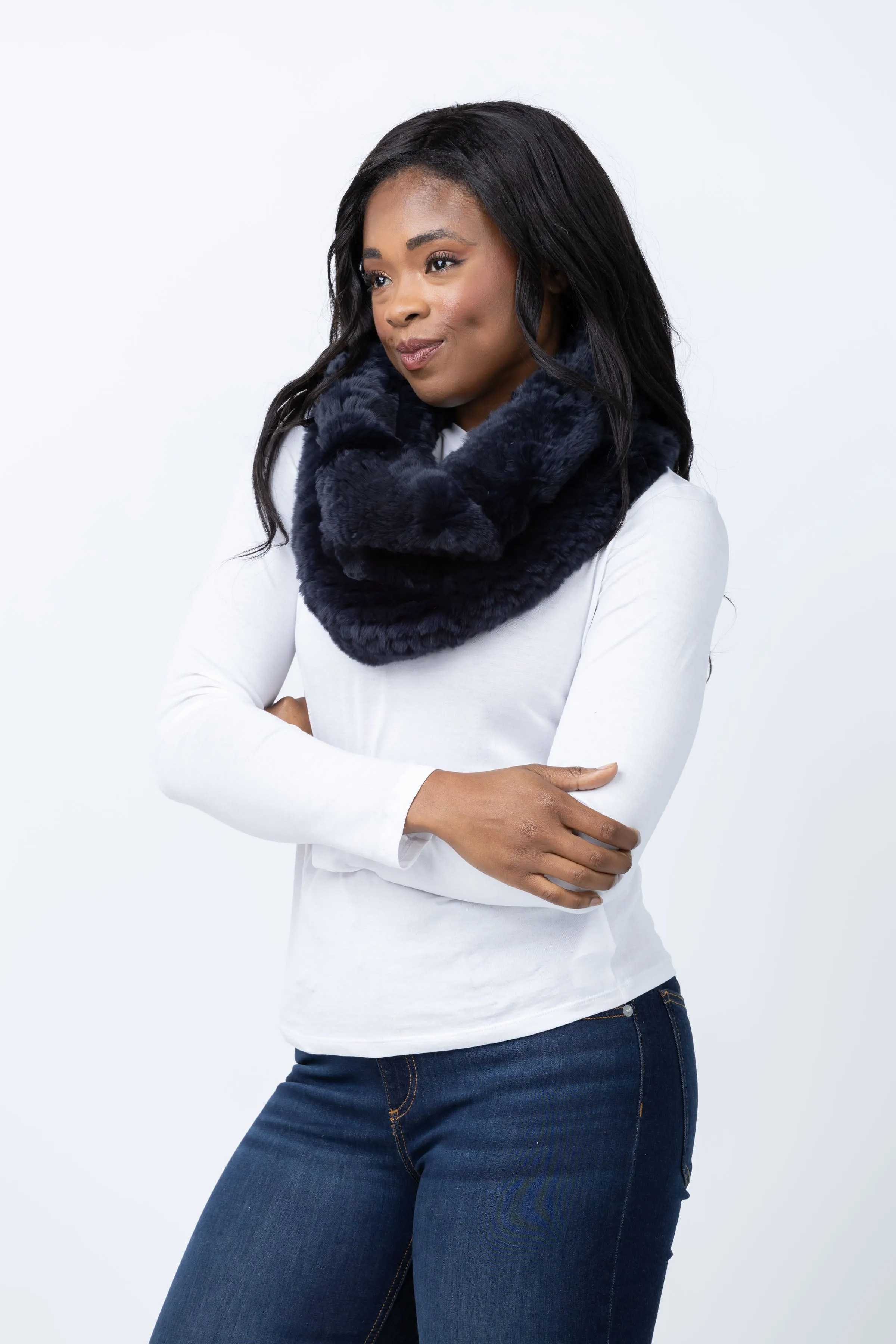 Linda Richards Fur Funnel Snood in Navy