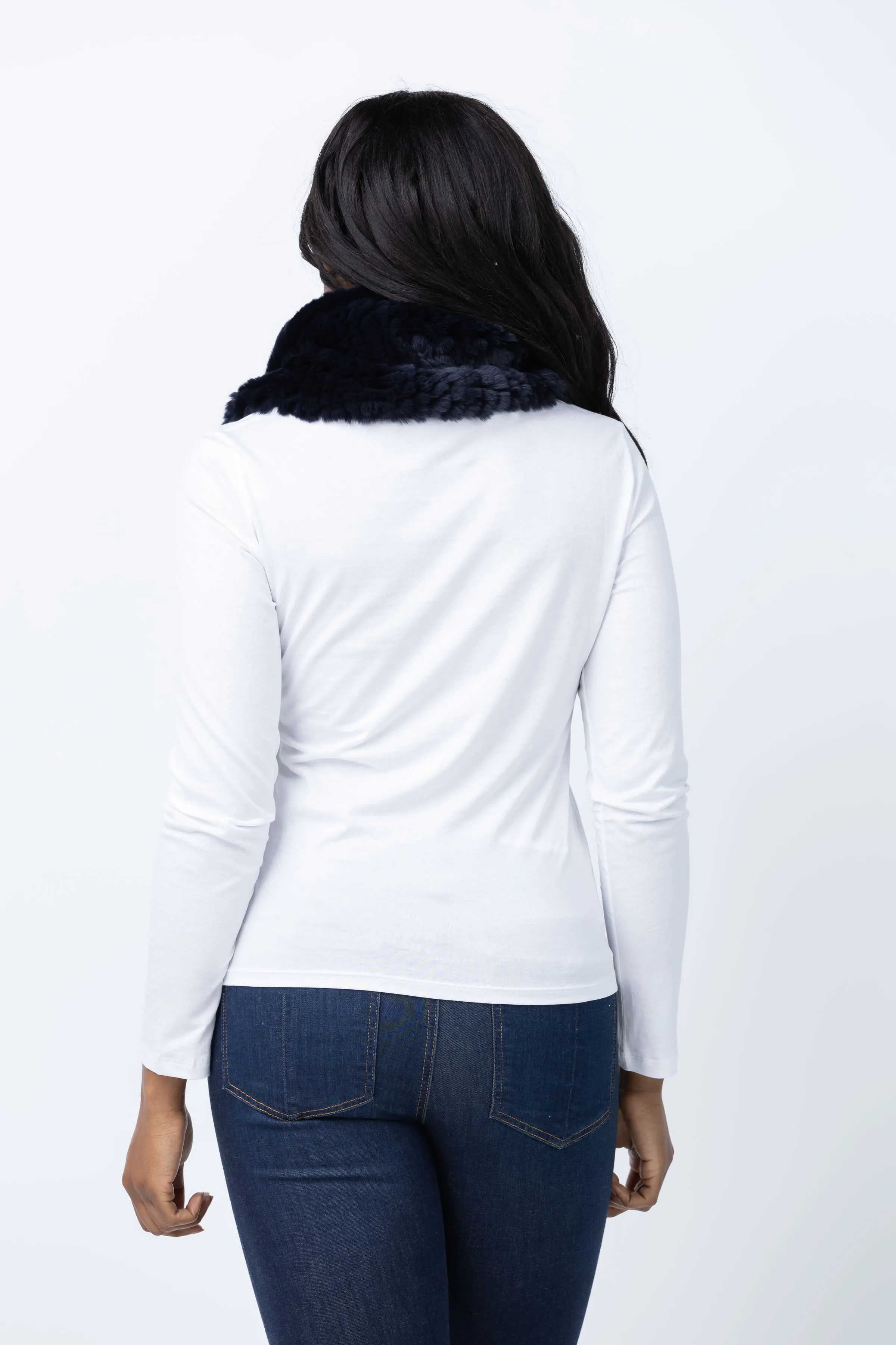 Linda Richards Fur Funnel Snood in Navy