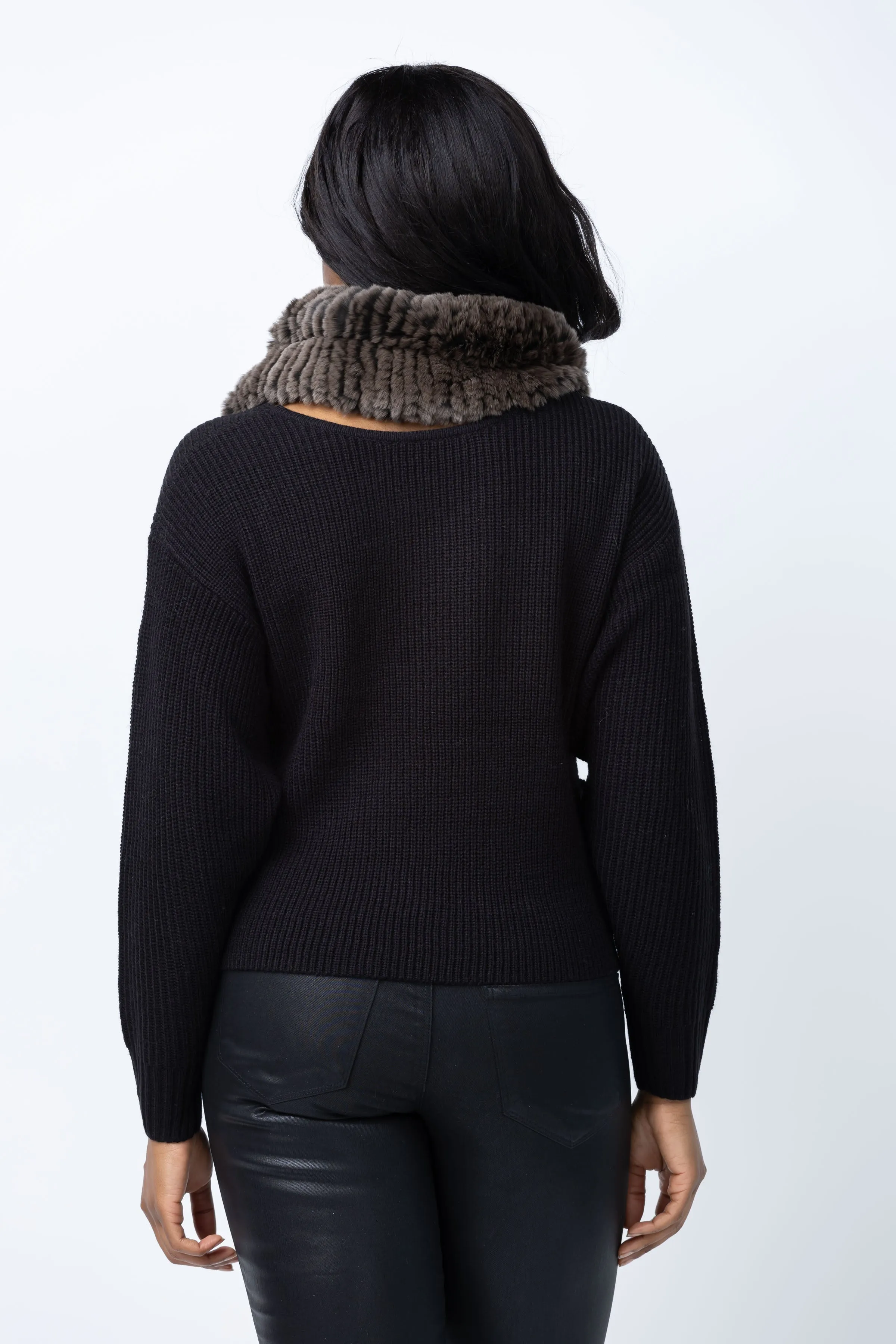 Linda Richards Fur Funnel Tip Dye Snood in Brown/Charcoal