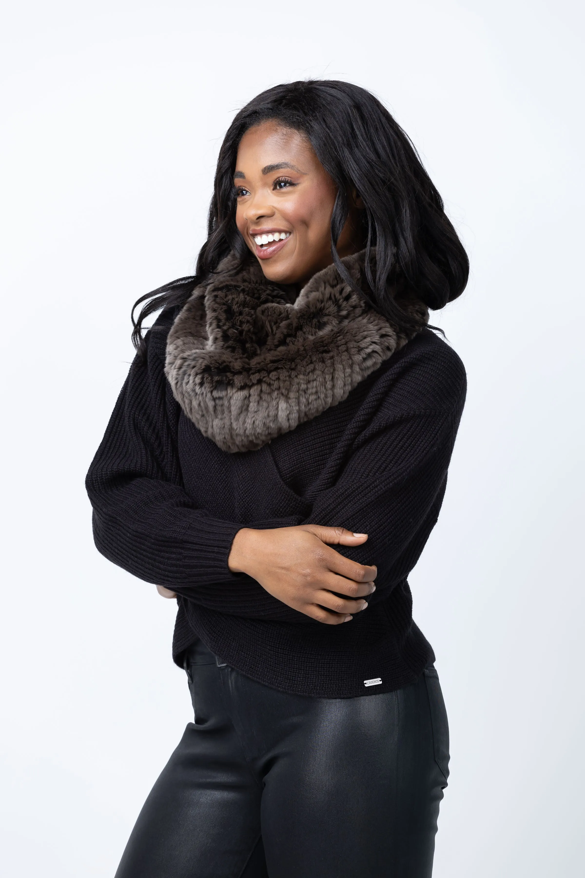 Linda Richards Fur Funnel Tip Dye Snood in Brown/Charcoal