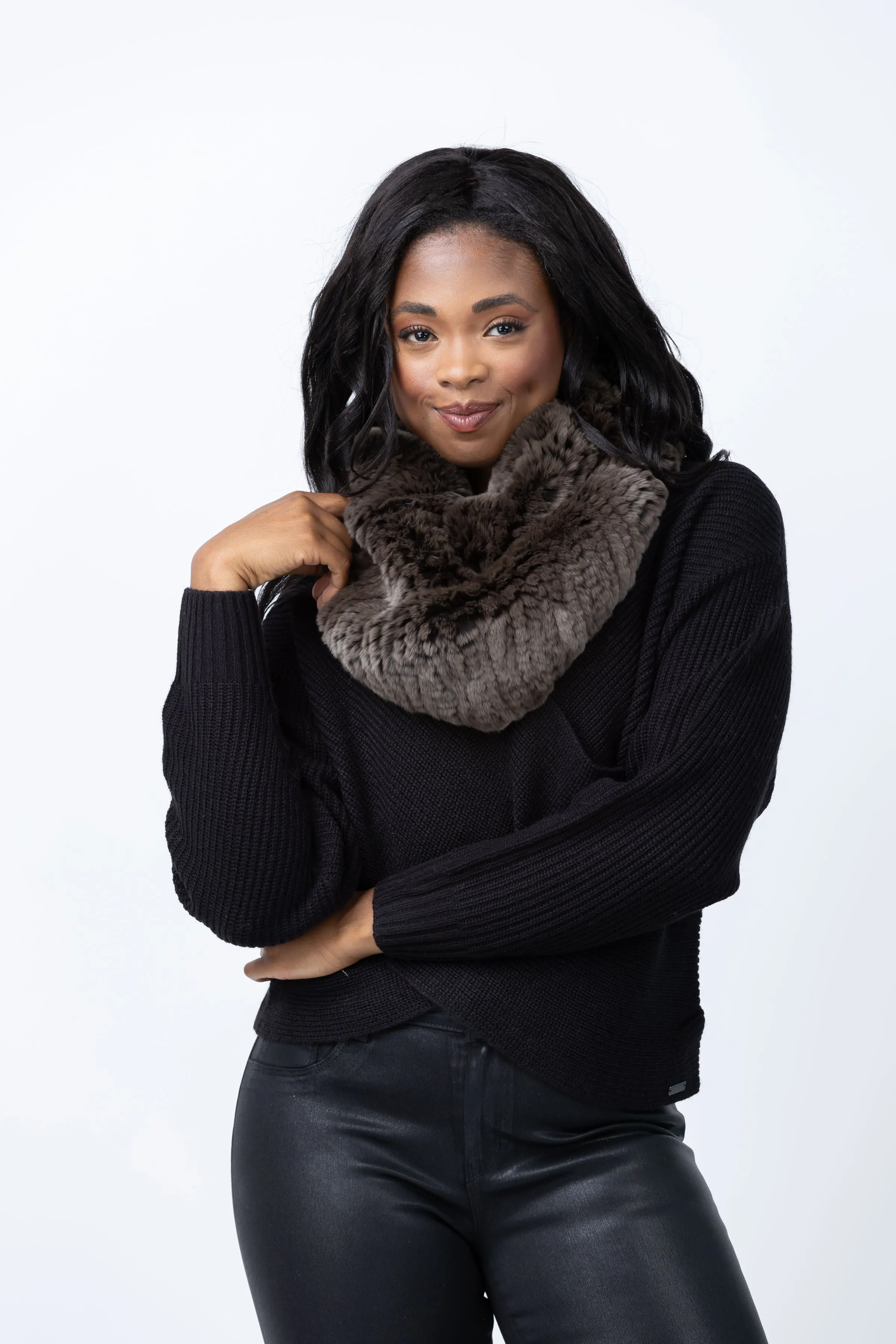 Linda Richards Fur Funnel Tip Dye Snood in Brown/Charcoal