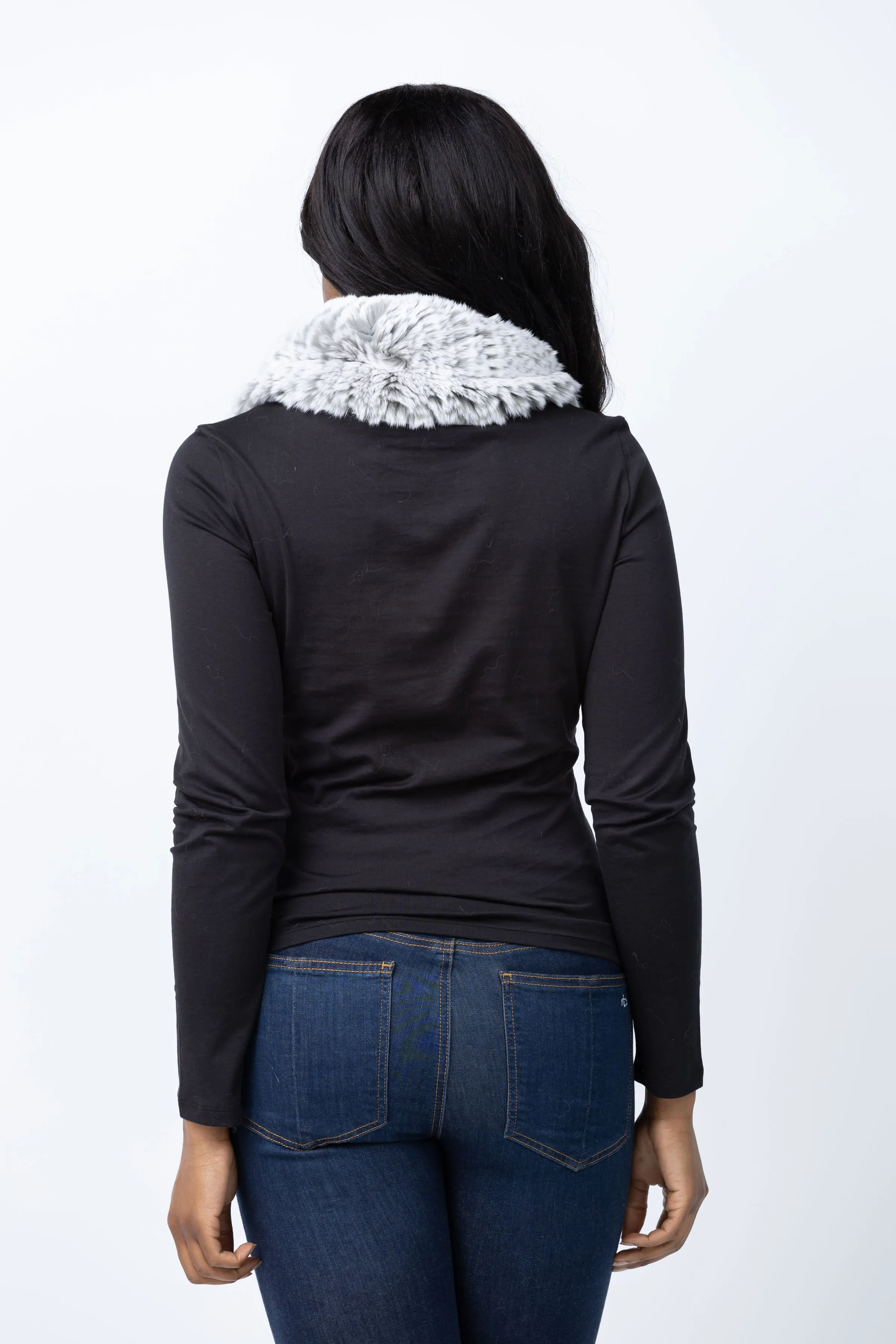 Linda Richards Fur Funnel Tip Dye Snood in Dove/White