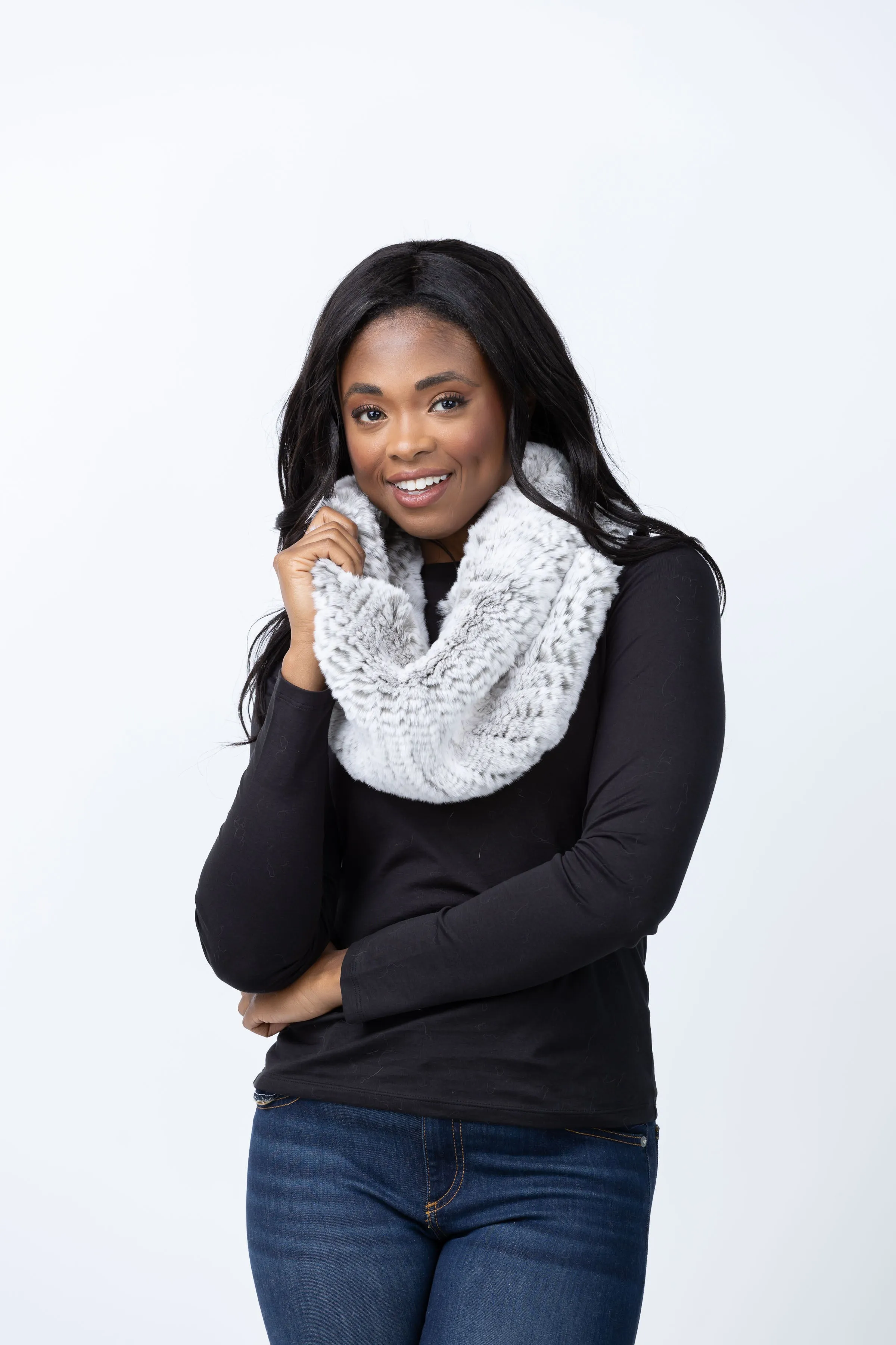 Linda Richards Fur Funnel Tip Dye Snood in Dove/White