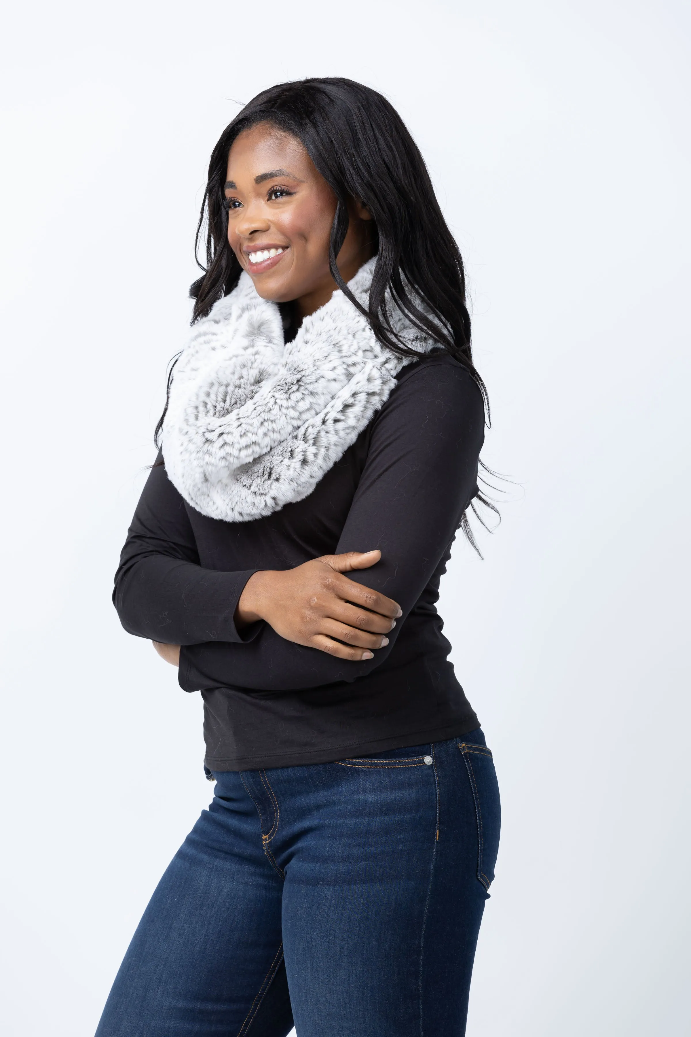 Linda Richards Fur Funnel Tip Dye Snood in Dove/White