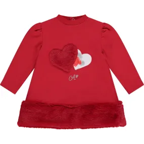 LITTLE A - Fern Faux Fur Trim Dress - Red
