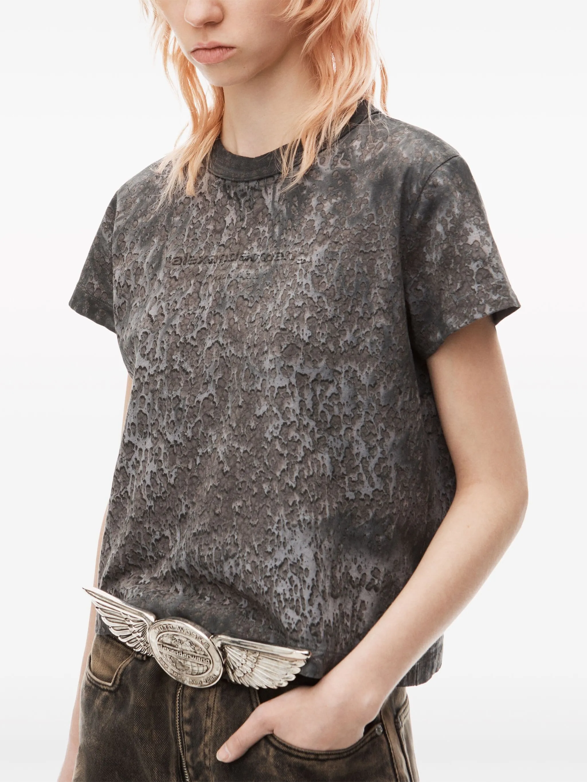 Logo Embossed Splatter Wash Shrunken Tee In Cotton Hemp Jersey