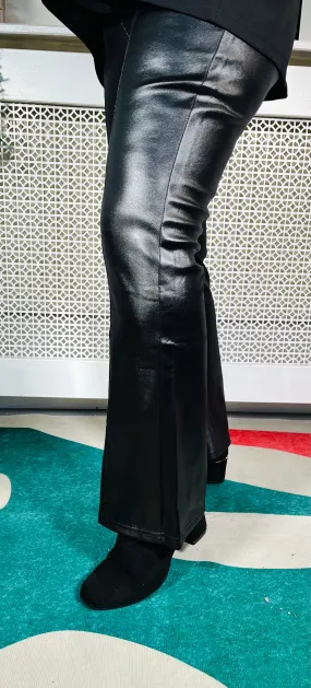 Lona Leather Look Bootleg Trousers - Black