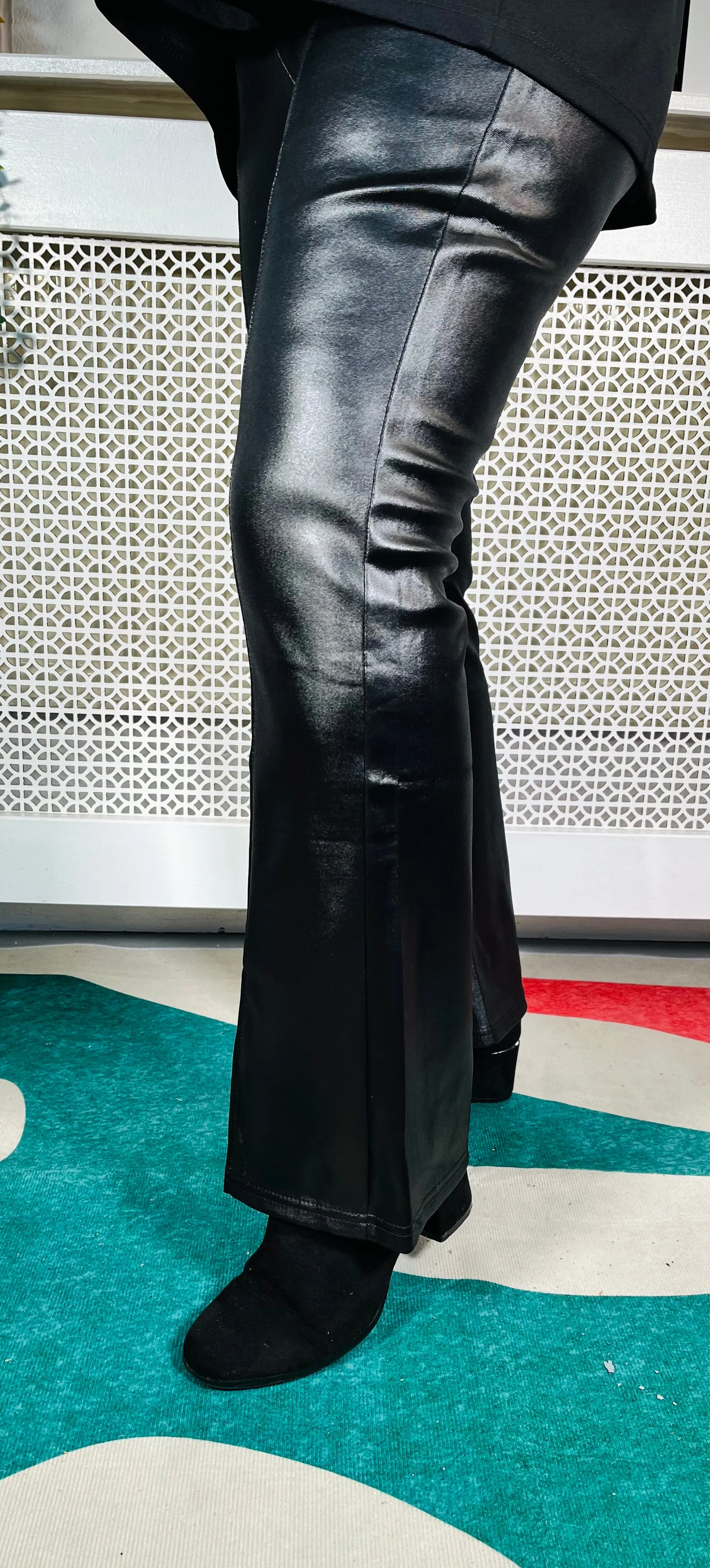 Lona Leather Look Bootleg Trousers - Black