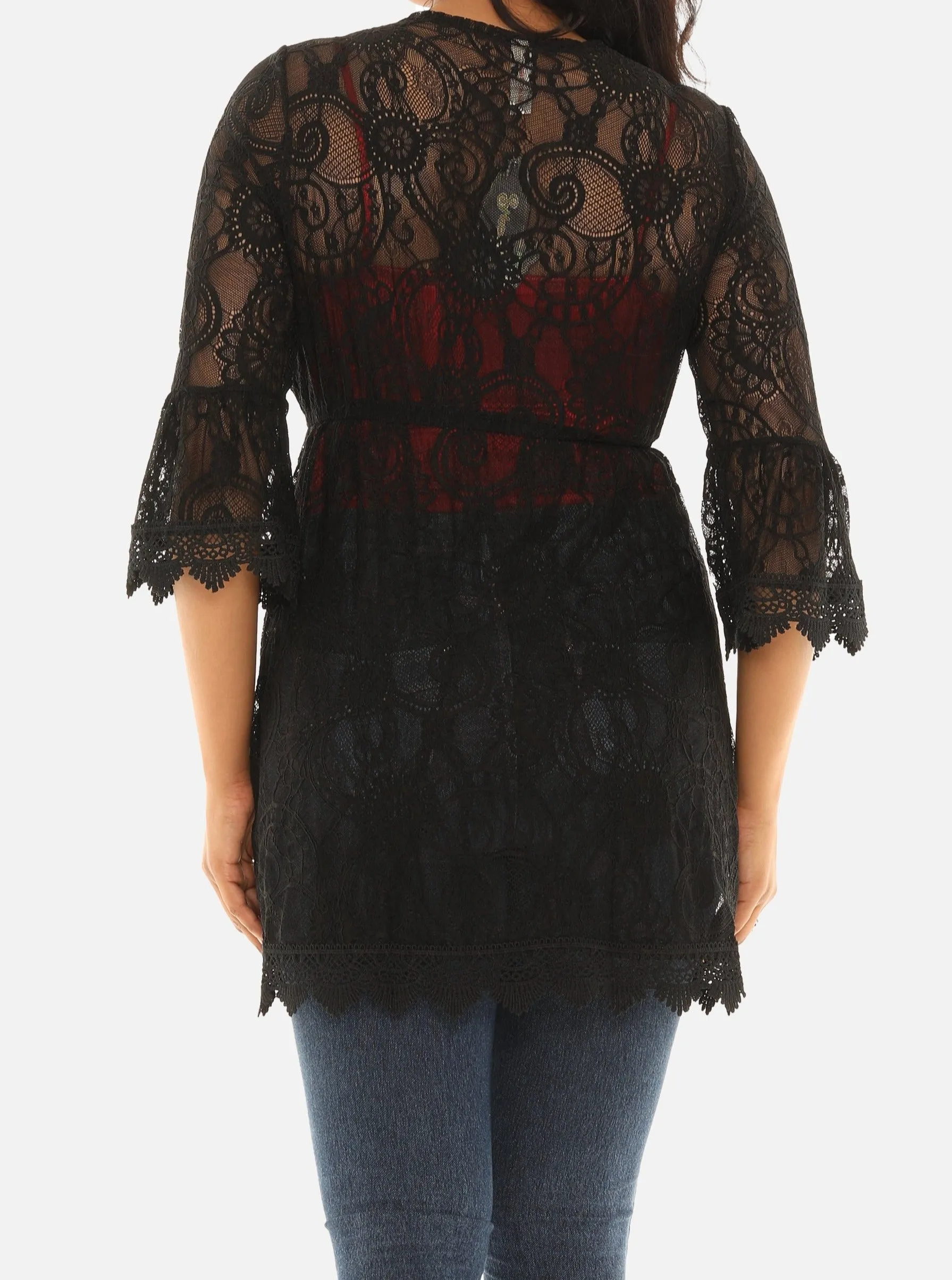Long Sleeve Lace and Mesh Embroidered Tunic Top