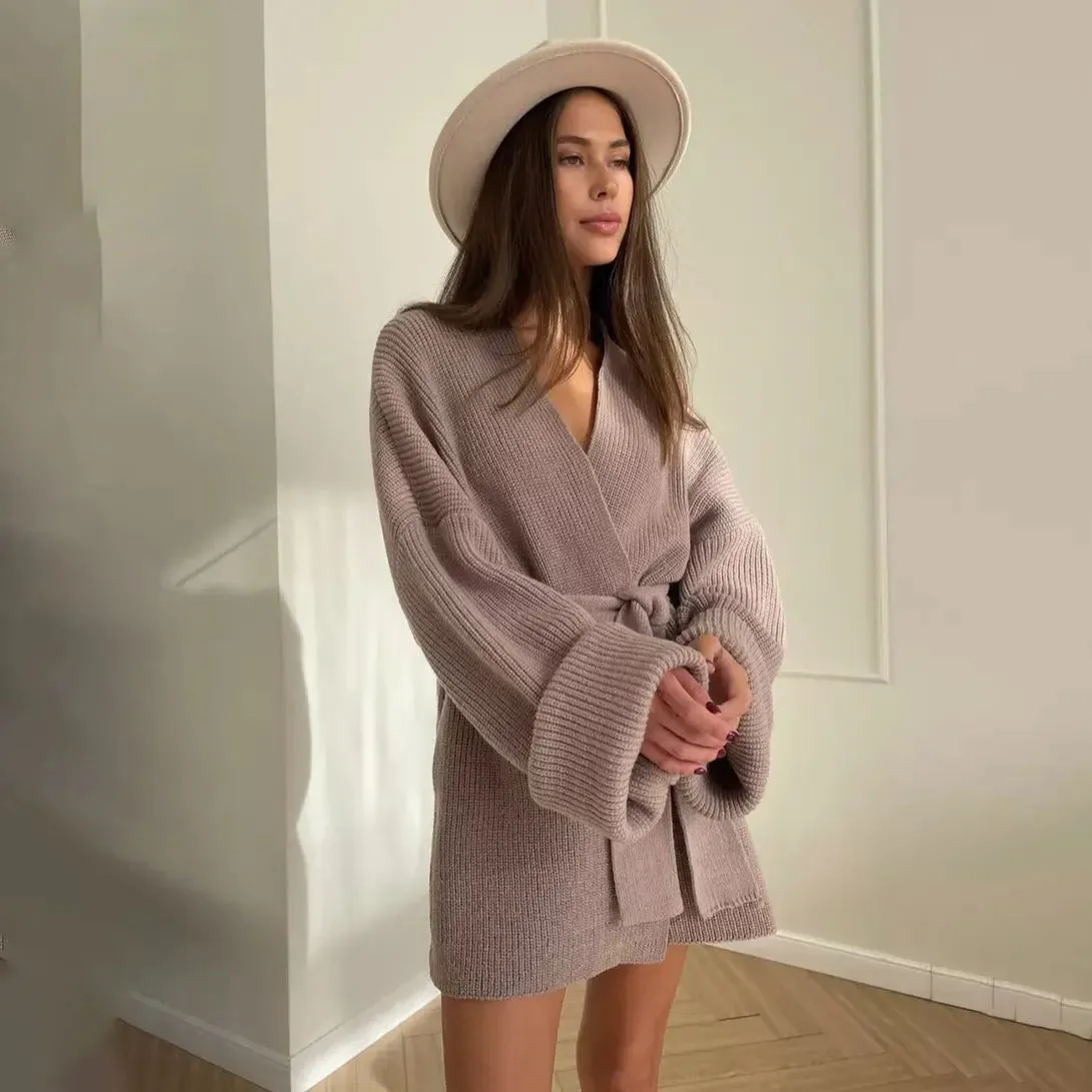 Luxe Knit Belted Wrap Cardigan