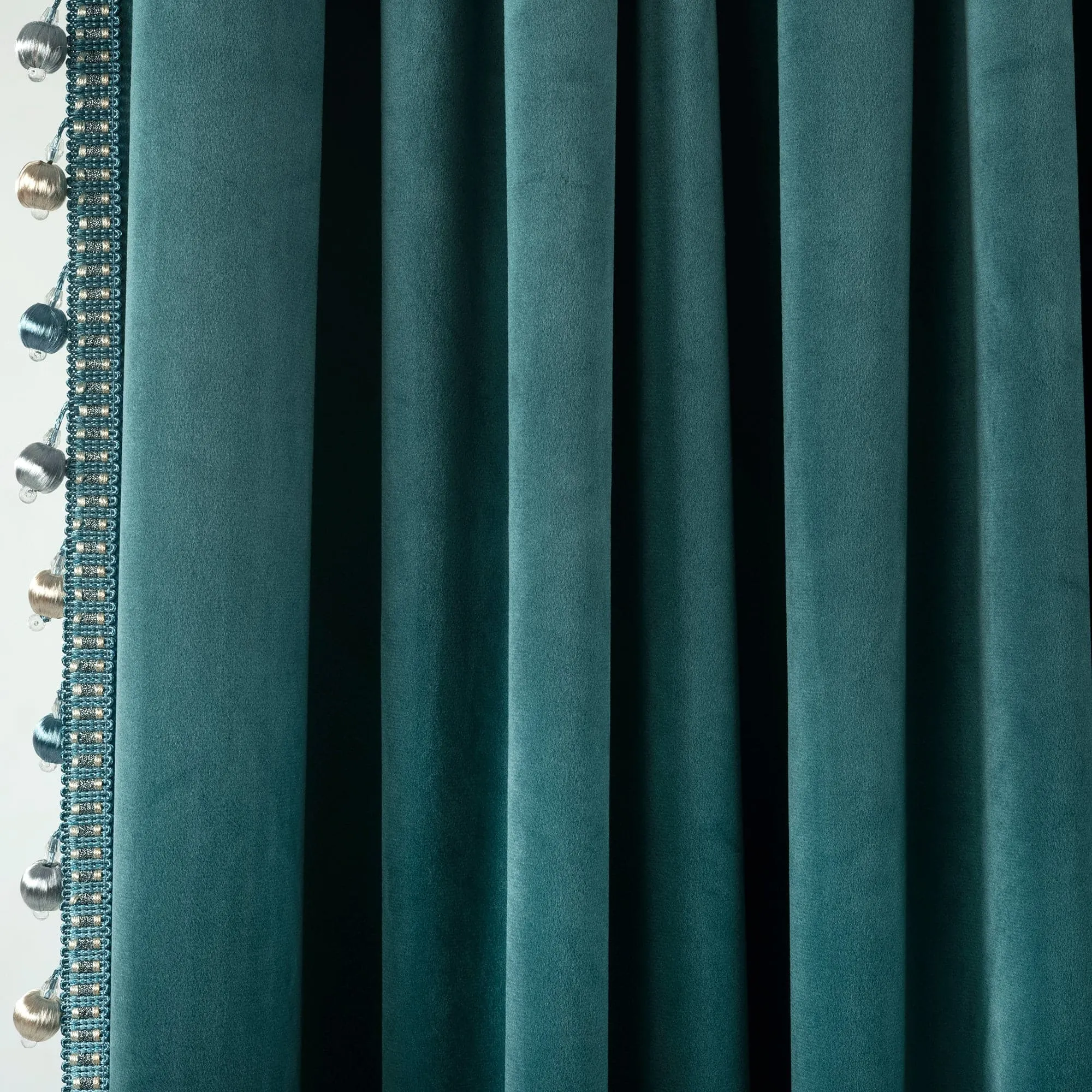 Luxury Vintage Velvet With Silky Pompom Trim Window Curtain Panel