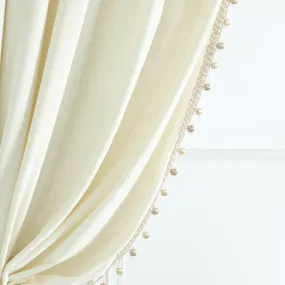 Luxury Vintage Velvet With Silky Pompom Trim Window Curtain Panel