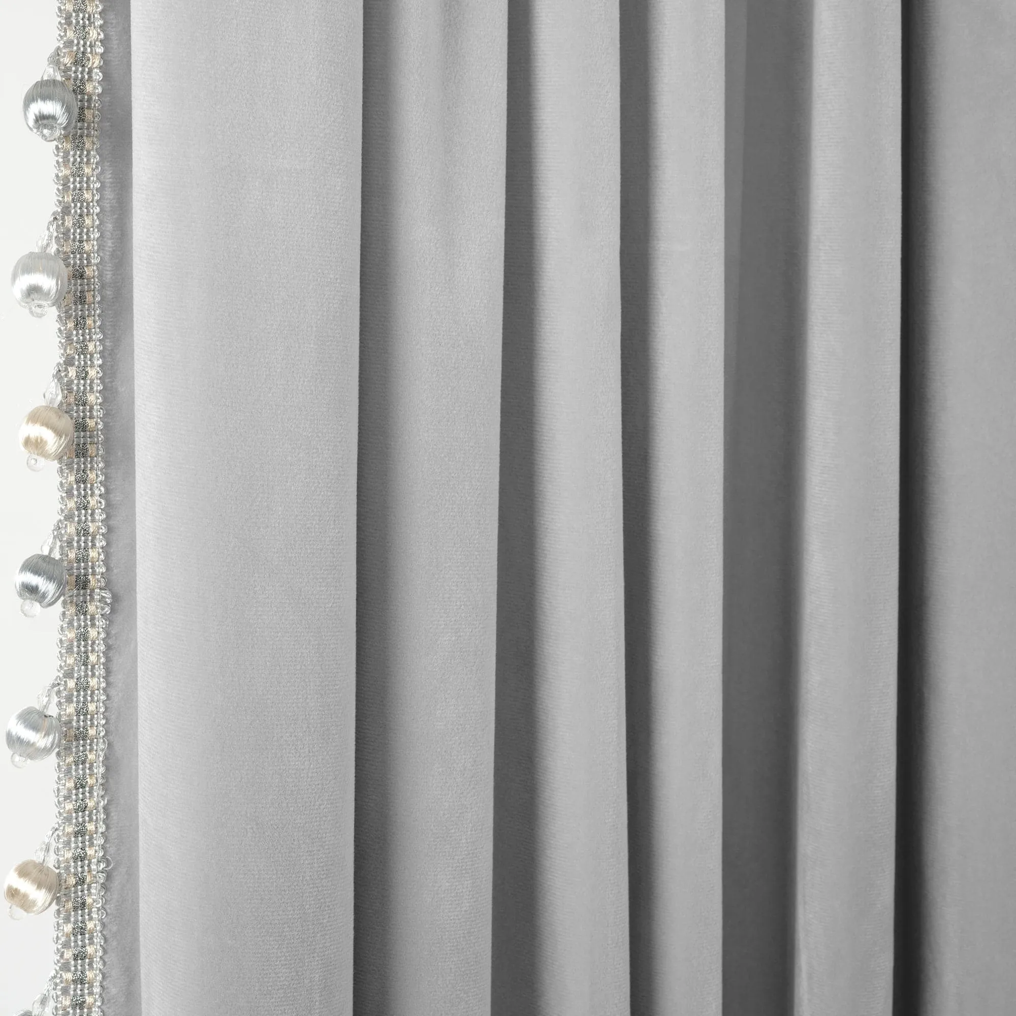 Luxury Vintage Velvet With Silky Pompom Trim Window Curtain Panel