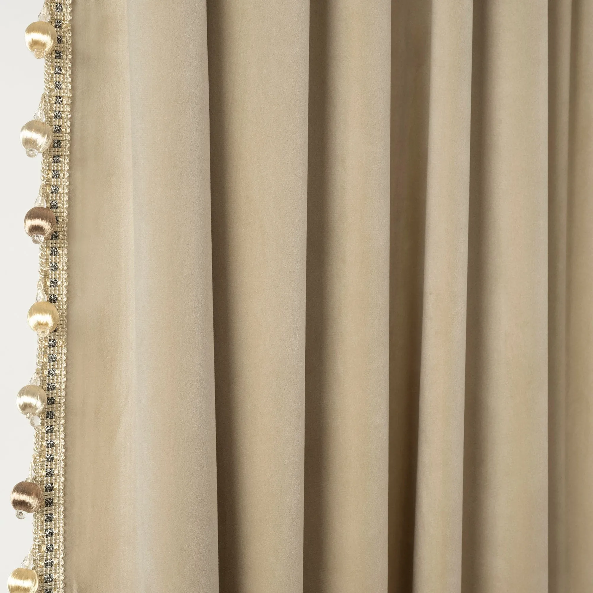 Luxury Vintage Velvet With Silky Pompom Trim Window Curtain Panel