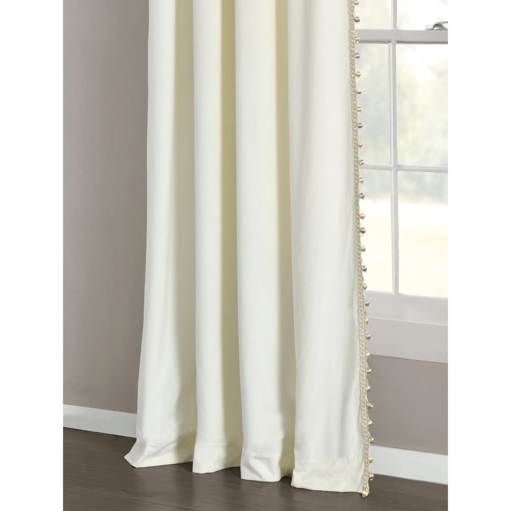 Luxury Vintage Velvet With Silky Pompom Trim Window Curtain Panel