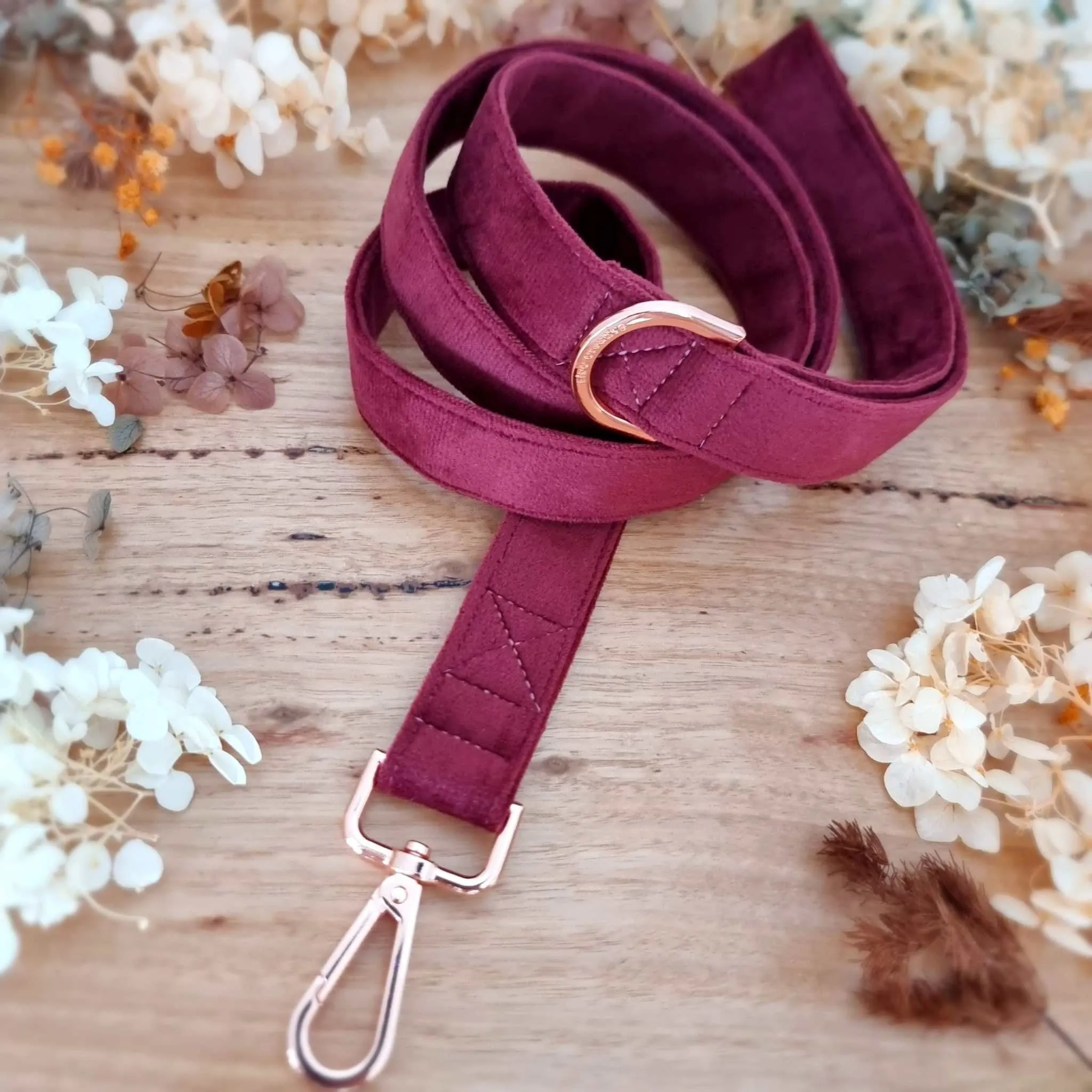 Maroon velvet buckle dog collar - 25mm - Personalised