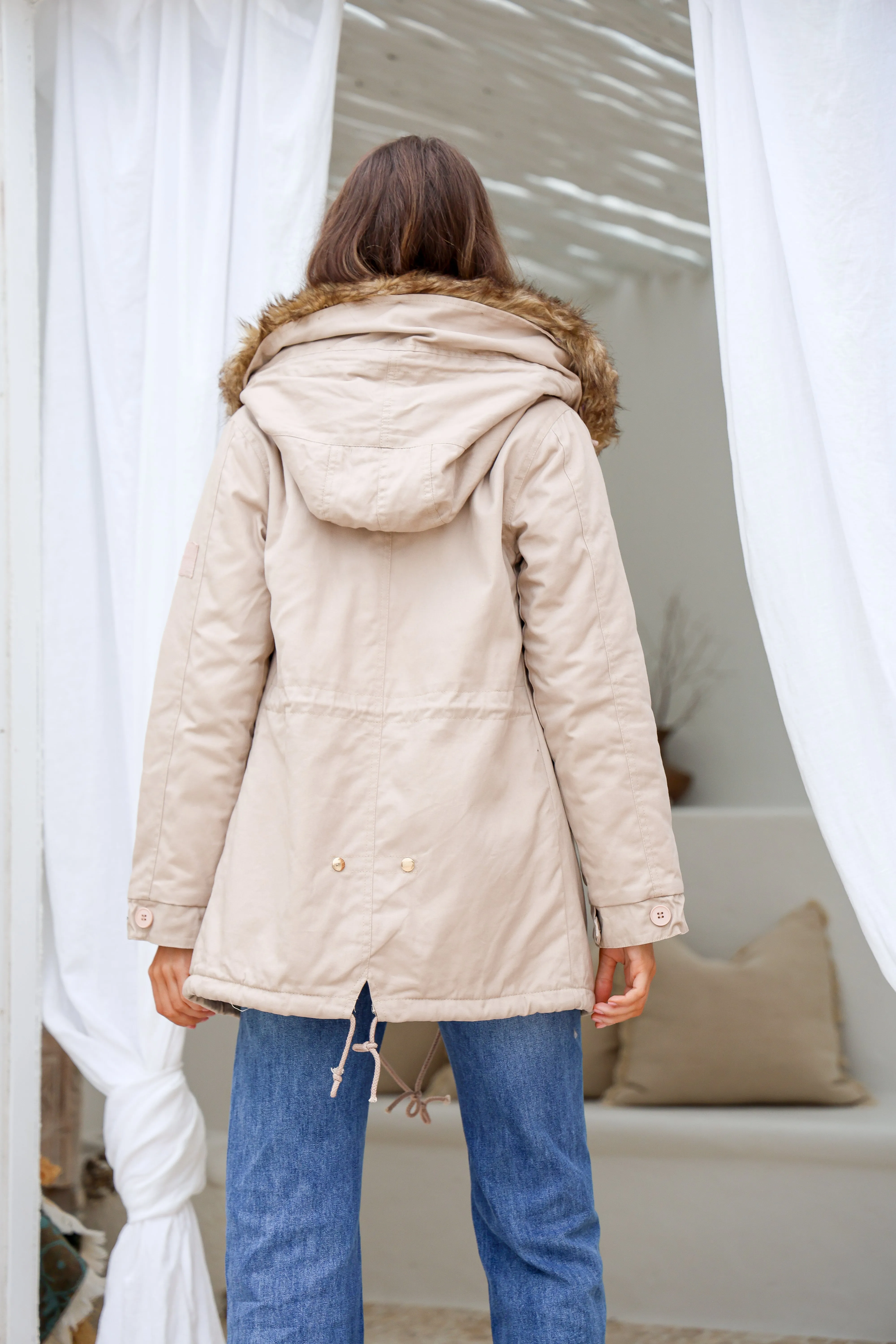 MAYE FUR TRIM ANORAK LATTE