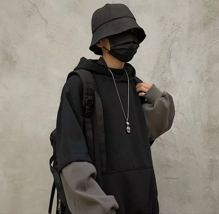 Men's Baggy Fashion Autumn Korean Hip hop Style Oversized Doctor Sleeve Deisgn Fleece Hoodie