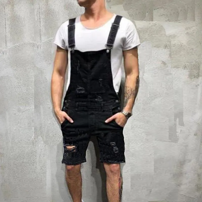 Men's Casual Ripped Denim Overalls 07964487Y