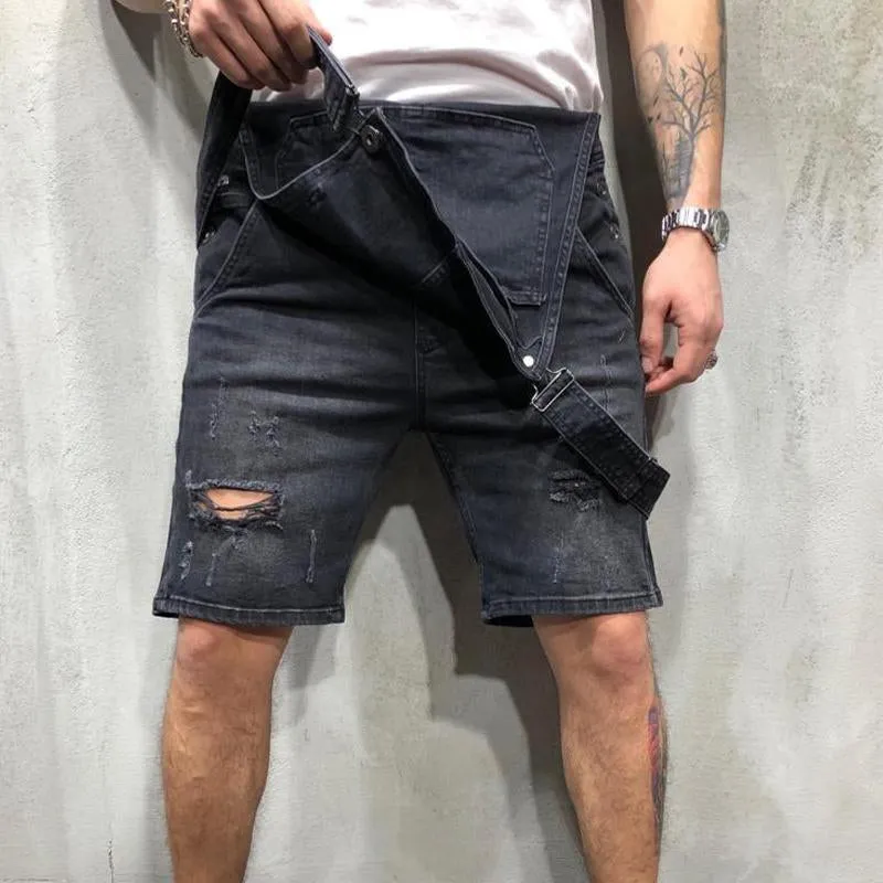 Men's Casual Ripped Denim Overalls 07964487Y