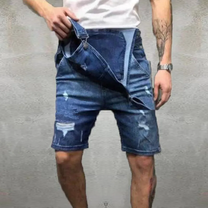 Men's Casual Ripped Denim Overalls 07964487Y