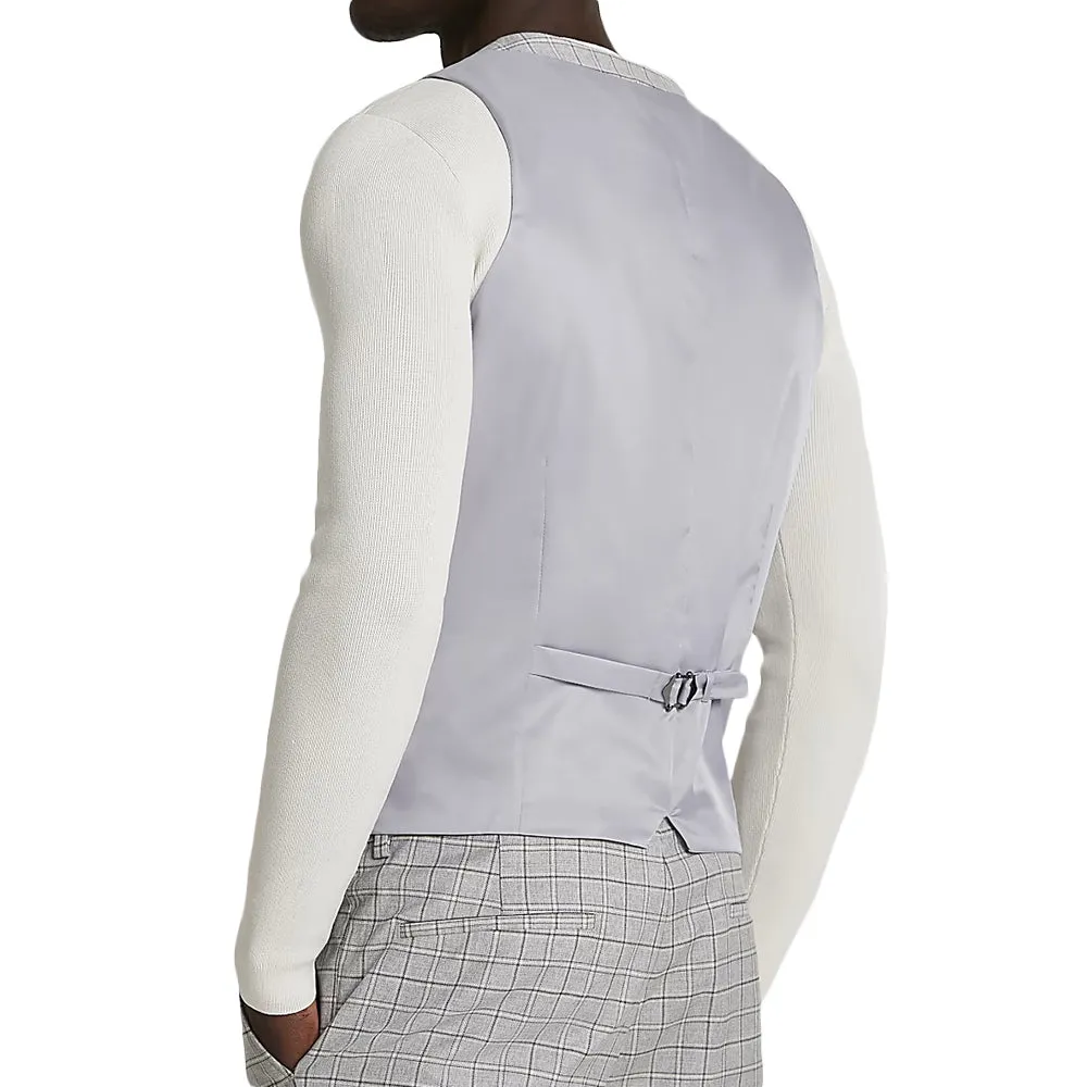 Men's Checked Suit Vest,Grey