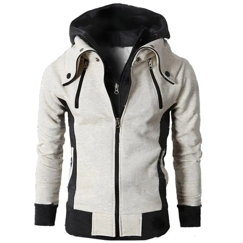 Men's Fashion High Collar Warm Four Zipper Jacket Casual Zipper Hoodie Jacket Outdoor Sports Hoodie Jacket - S4333144