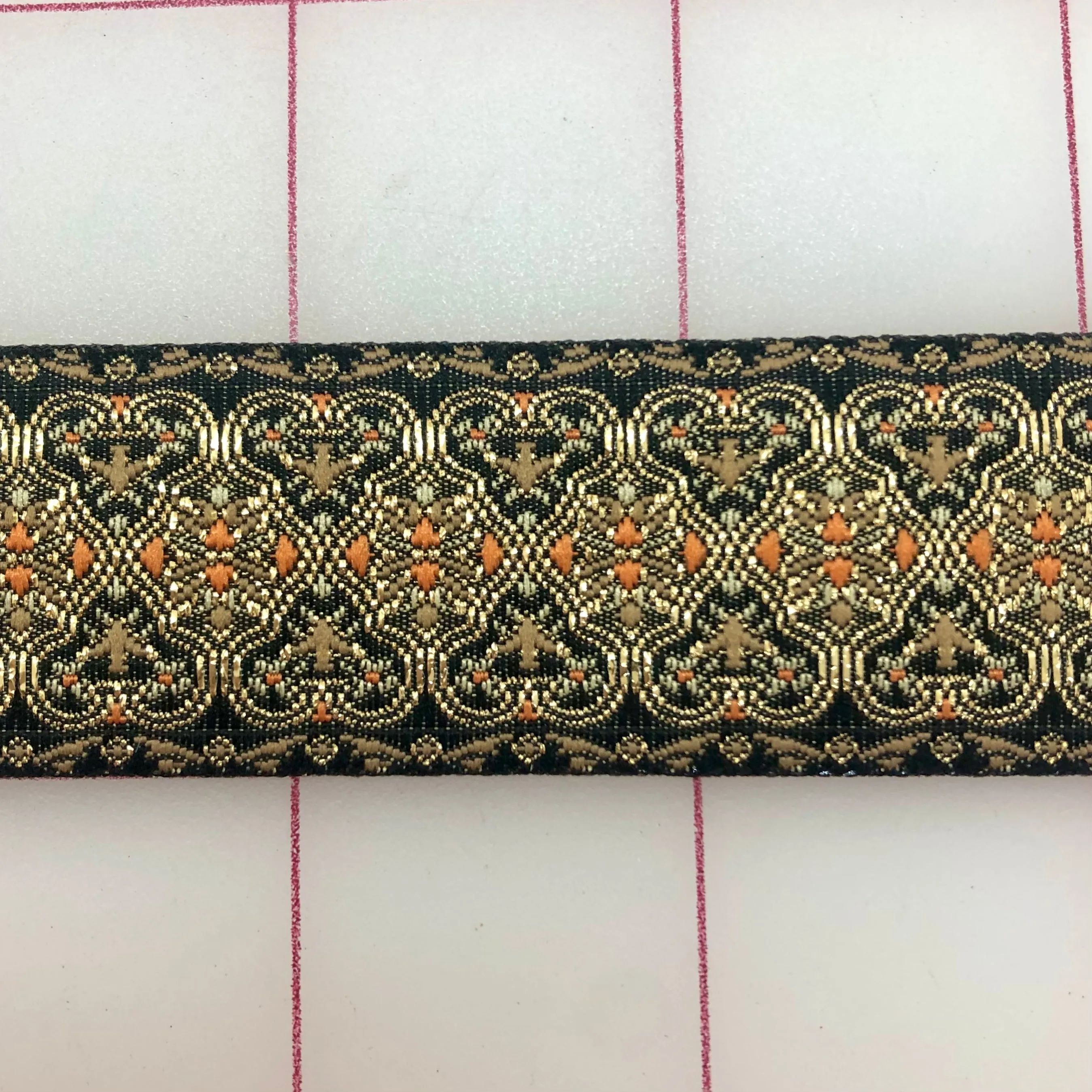 Metallic Ribbon - 1-inch Black, Gold, and Orange Vintage