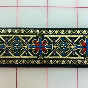 Metallic Ribbon - 1-inch Black, Gold, Red, and Blue Vintage