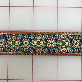 Metallic Ribbon - 1-inch Deep Teal, Gold, and Burnt Orange Vintage