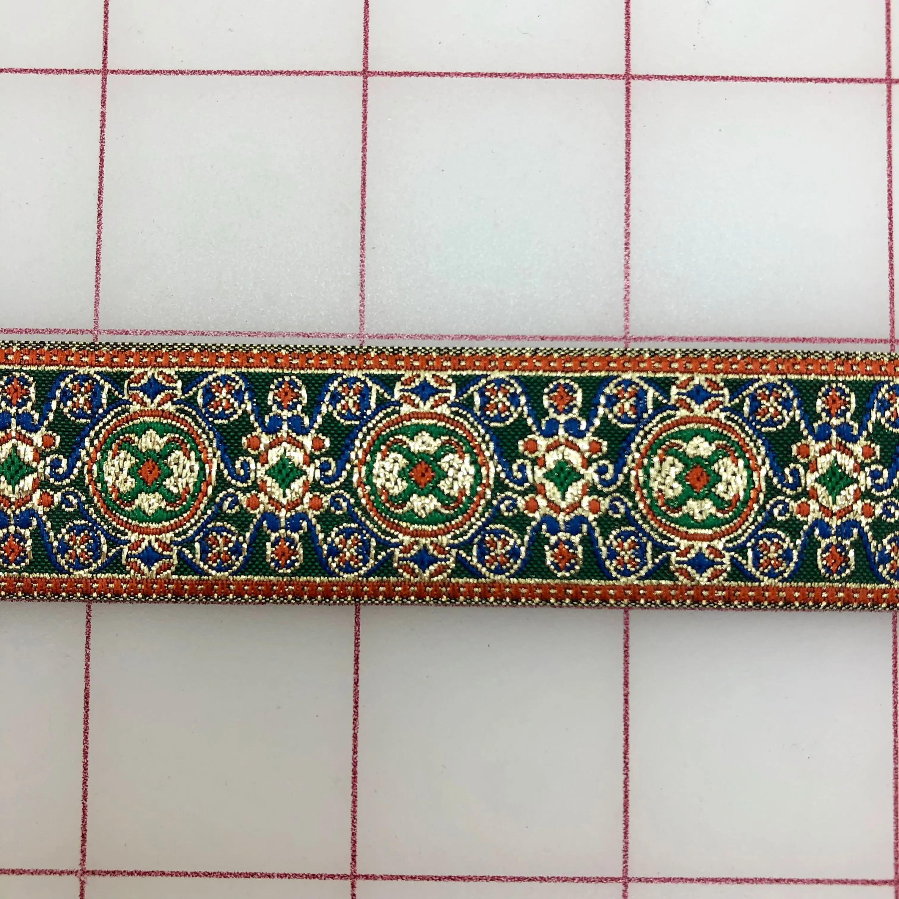 Metallic Ribbon - 1-inch Deep Teal, Gold, and Burnt Orange Vintage