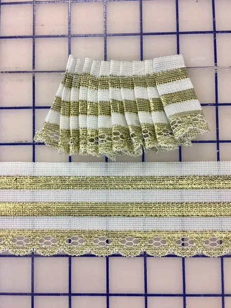 Metallic Trim - 2.5-inch White/Gold with Scalloped Edge Close-Out
