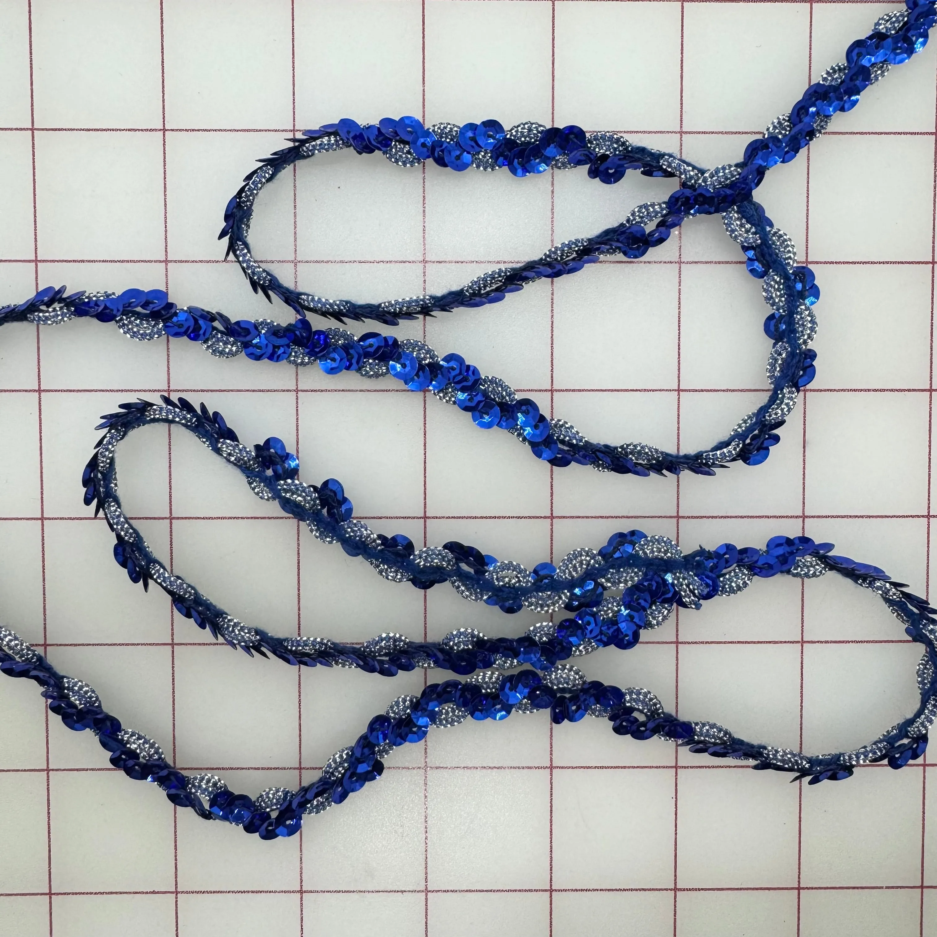 Metallic Trim - .25-inch wide  Royal Blue Sequins and Silver Trim Close-Out