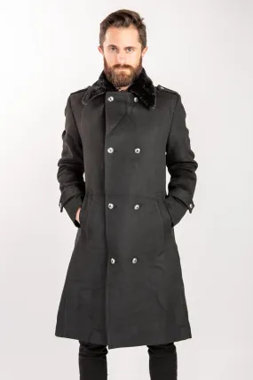 Military Fur Collar Coat - Black
