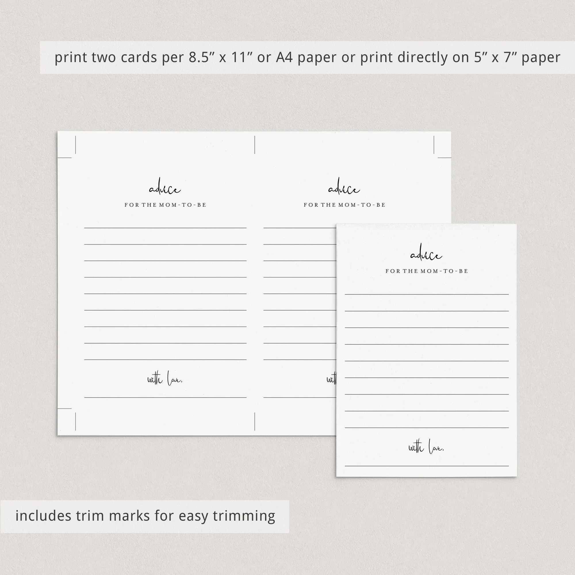 Minimalist Advice Cards for Baby Shower Printable