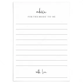 Minimalist Advice For The Bride Cards Printable