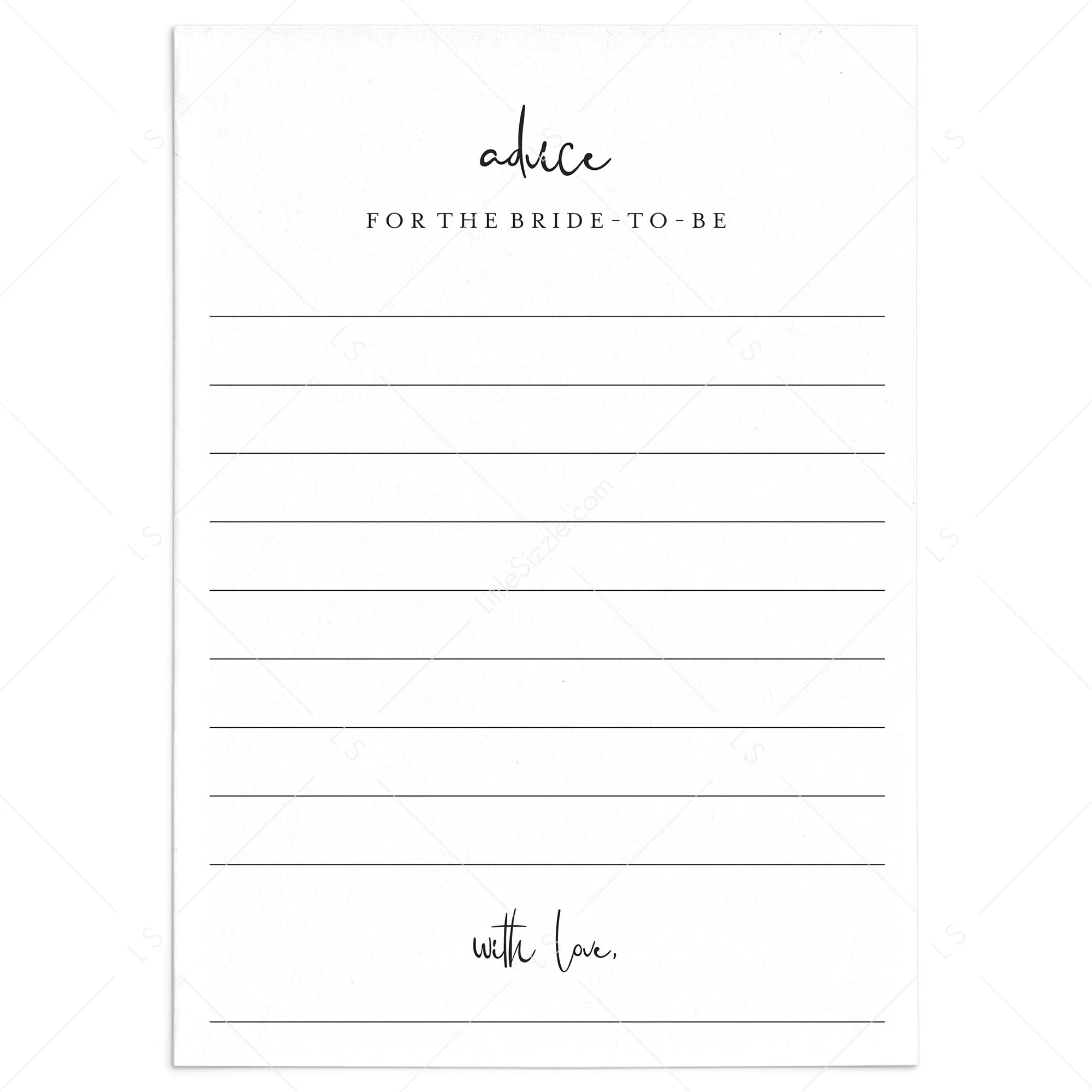 Minimalist Advice For The Bride Cards Printable