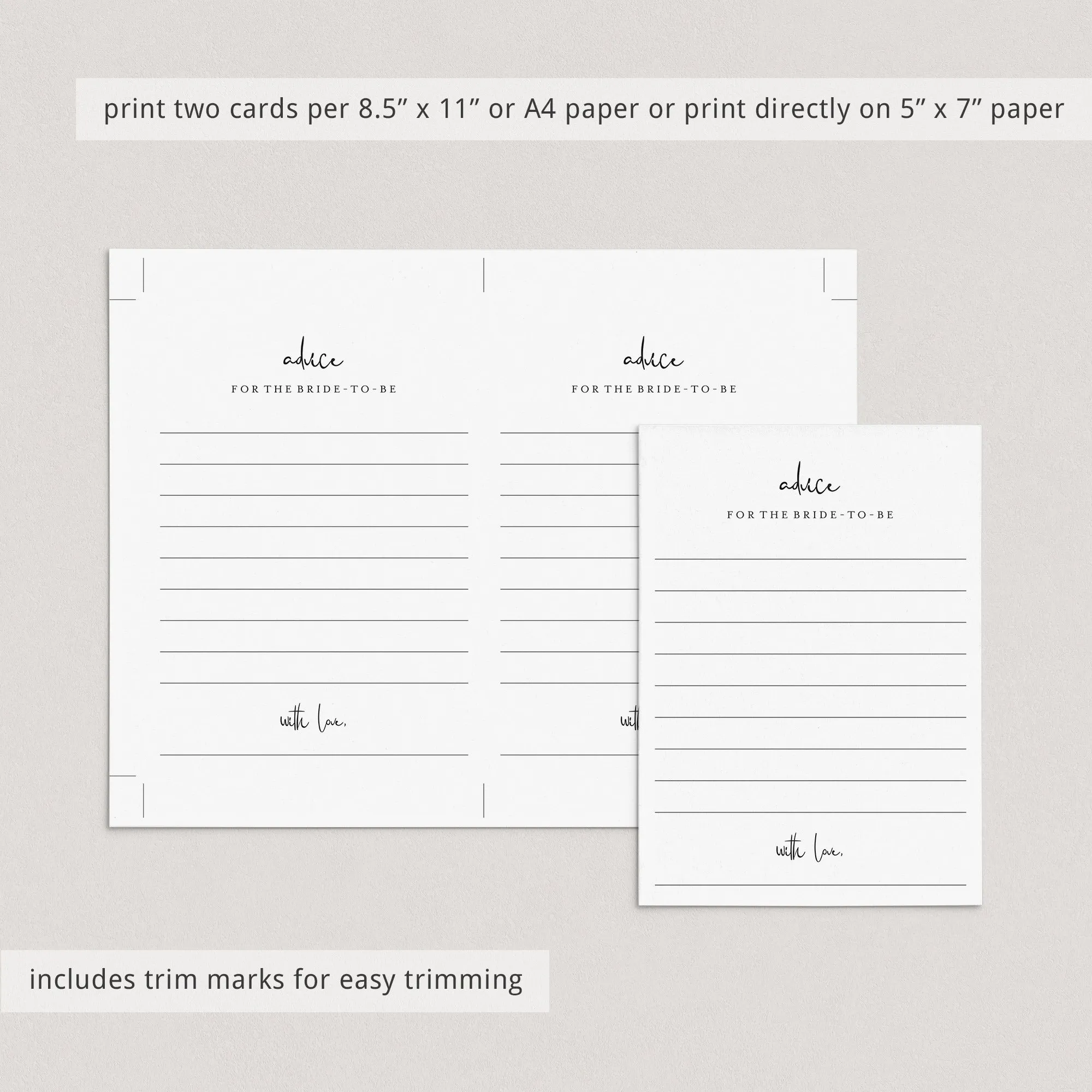 Minimalist Advice For The Bride Cards Printable