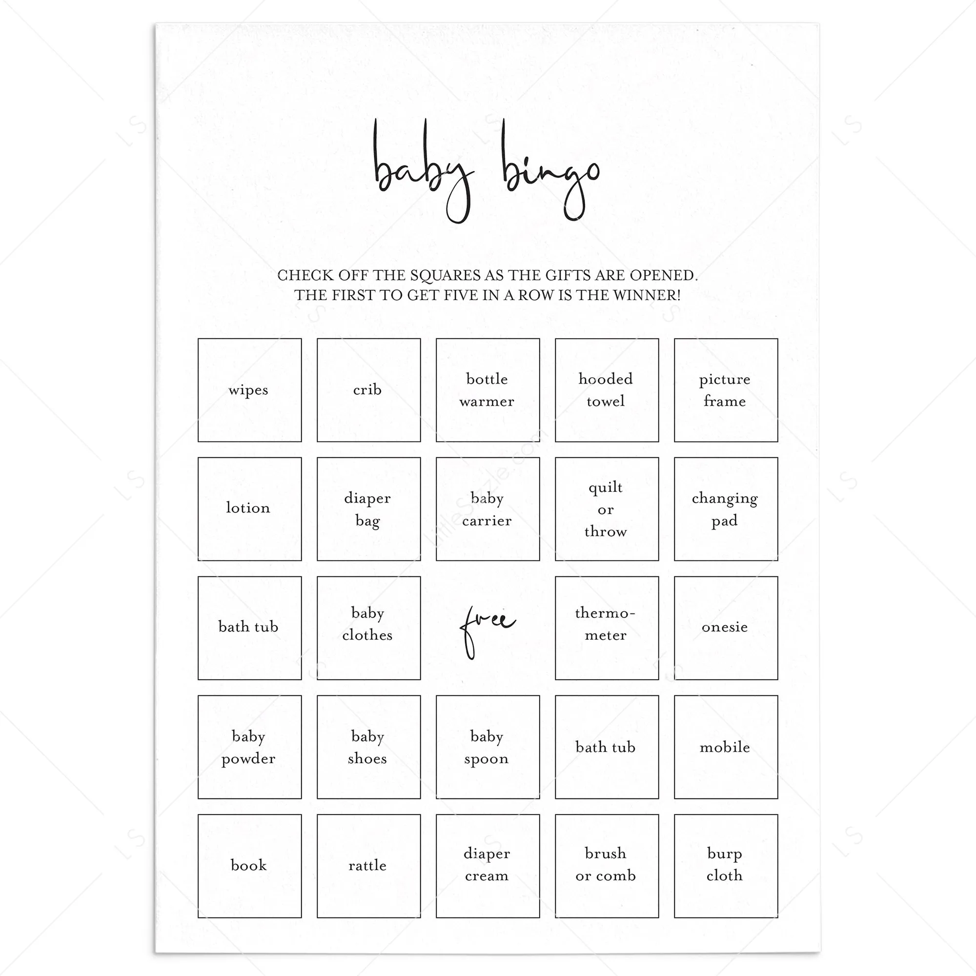 Minimalist Baby Bingo Pre Filled And Blank Cards Printable