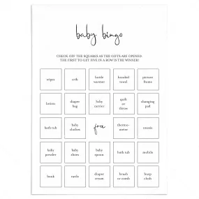 Minimalist Baby Bingo Pre Filled And Blank Cards Printable
