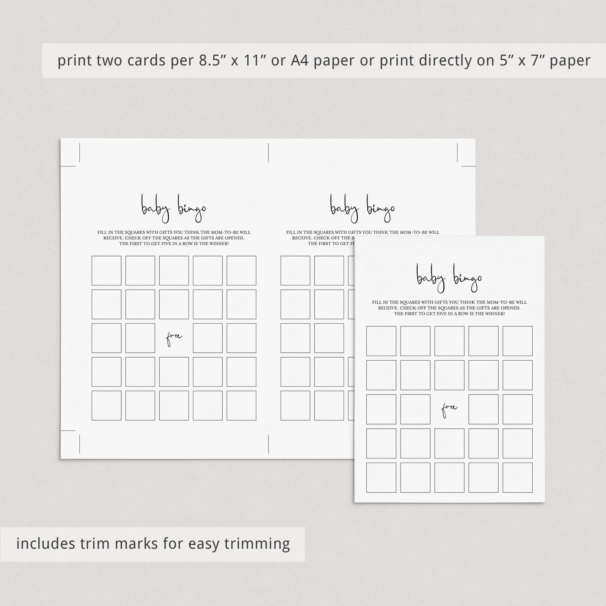 Minimalist Baby Bingo Pre Filled And Blank Cards Printable