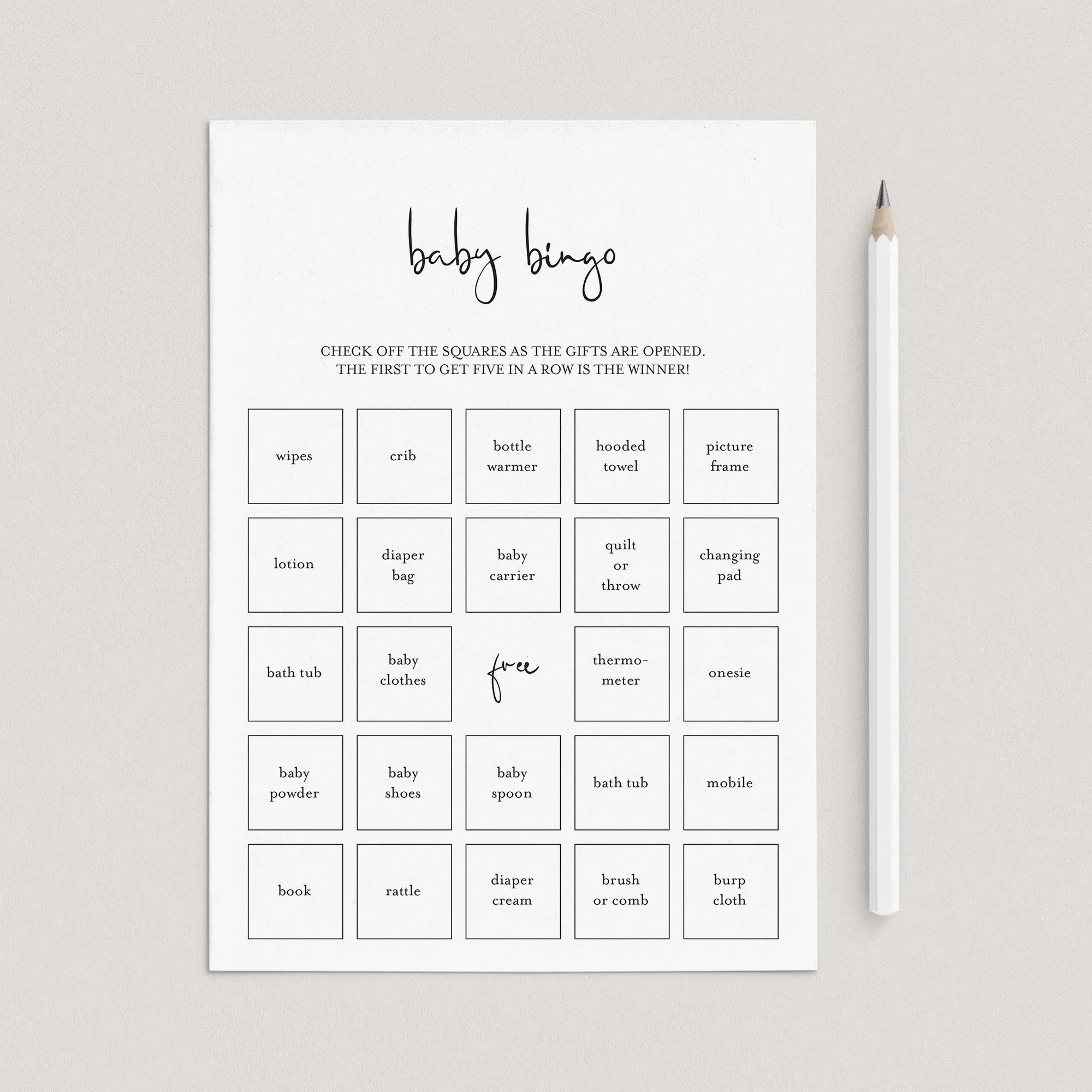 Minimalist Baby Bingo Pre Filled And Blank Cards Printable