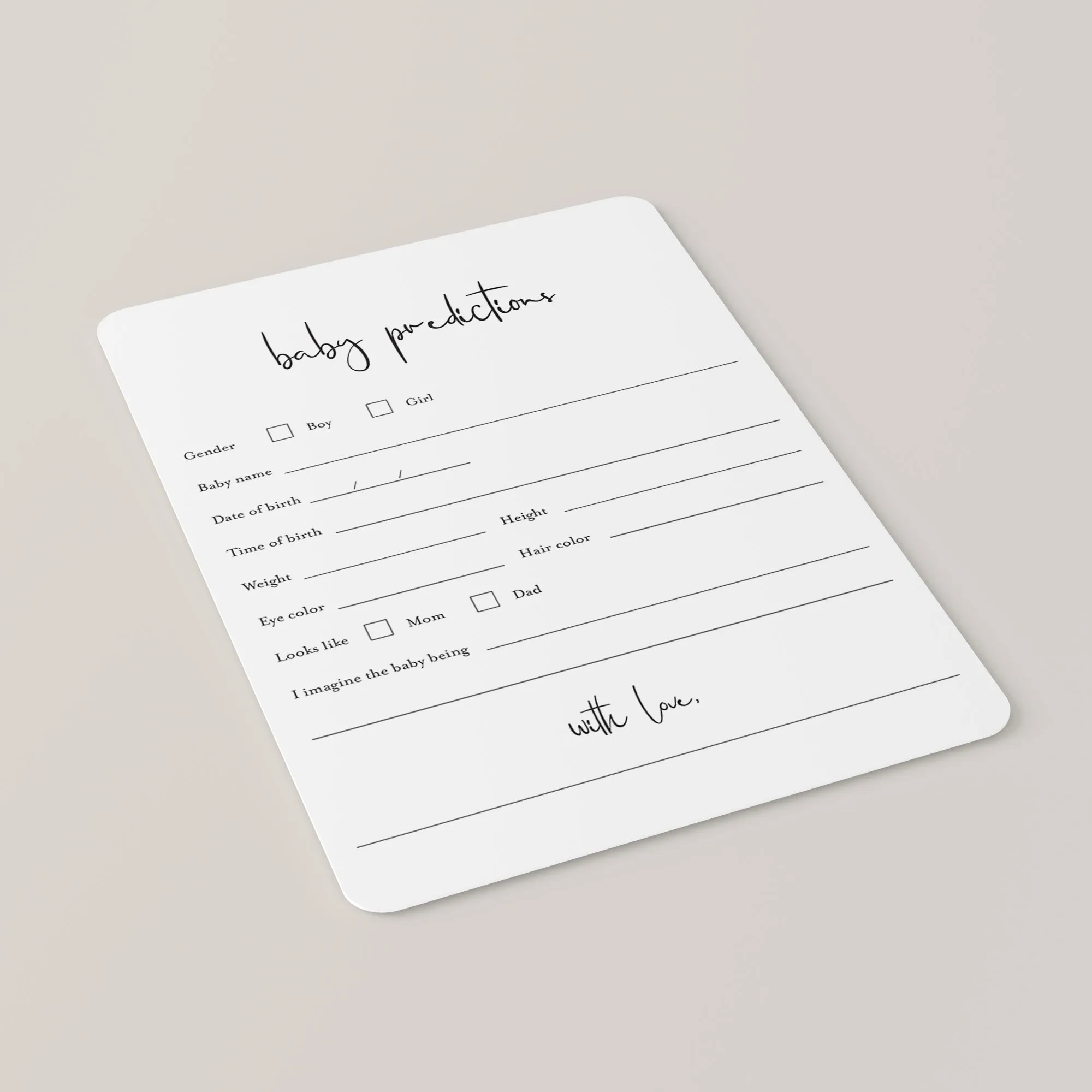 Minimalist Baby Predictions Card Printable