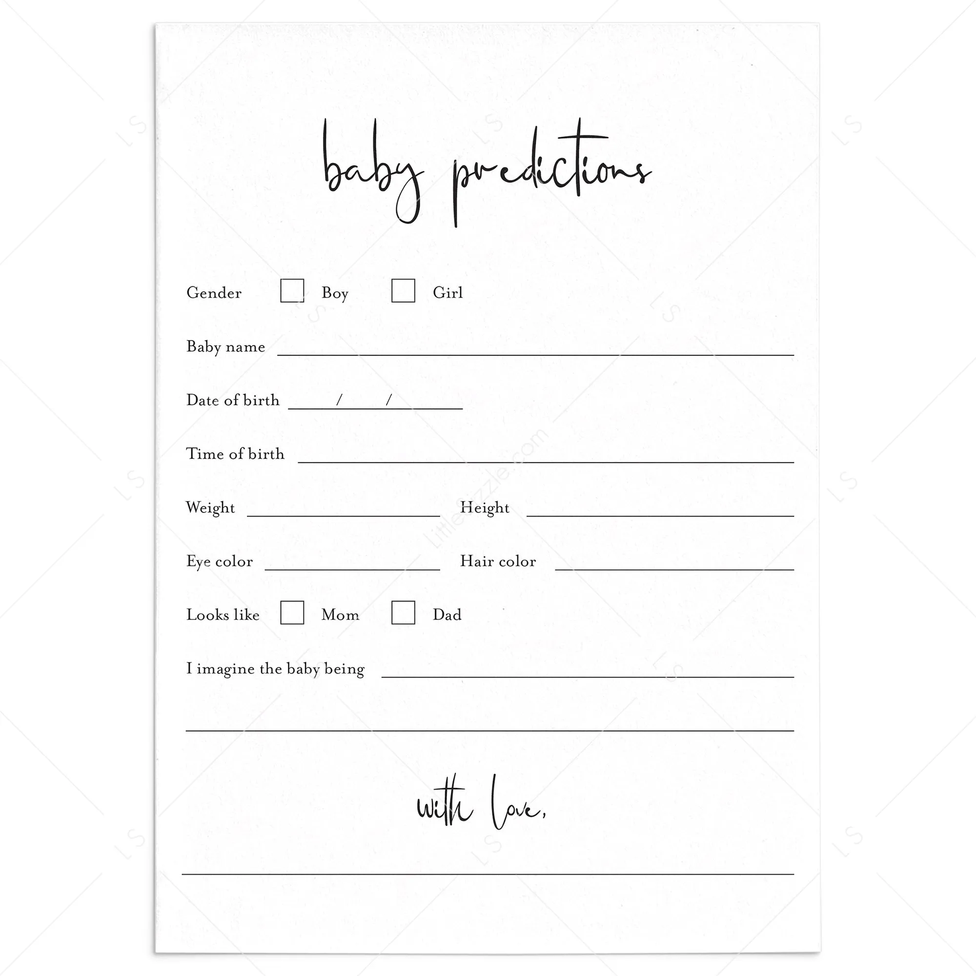 Minimalist Baby Predictions Card Printable
