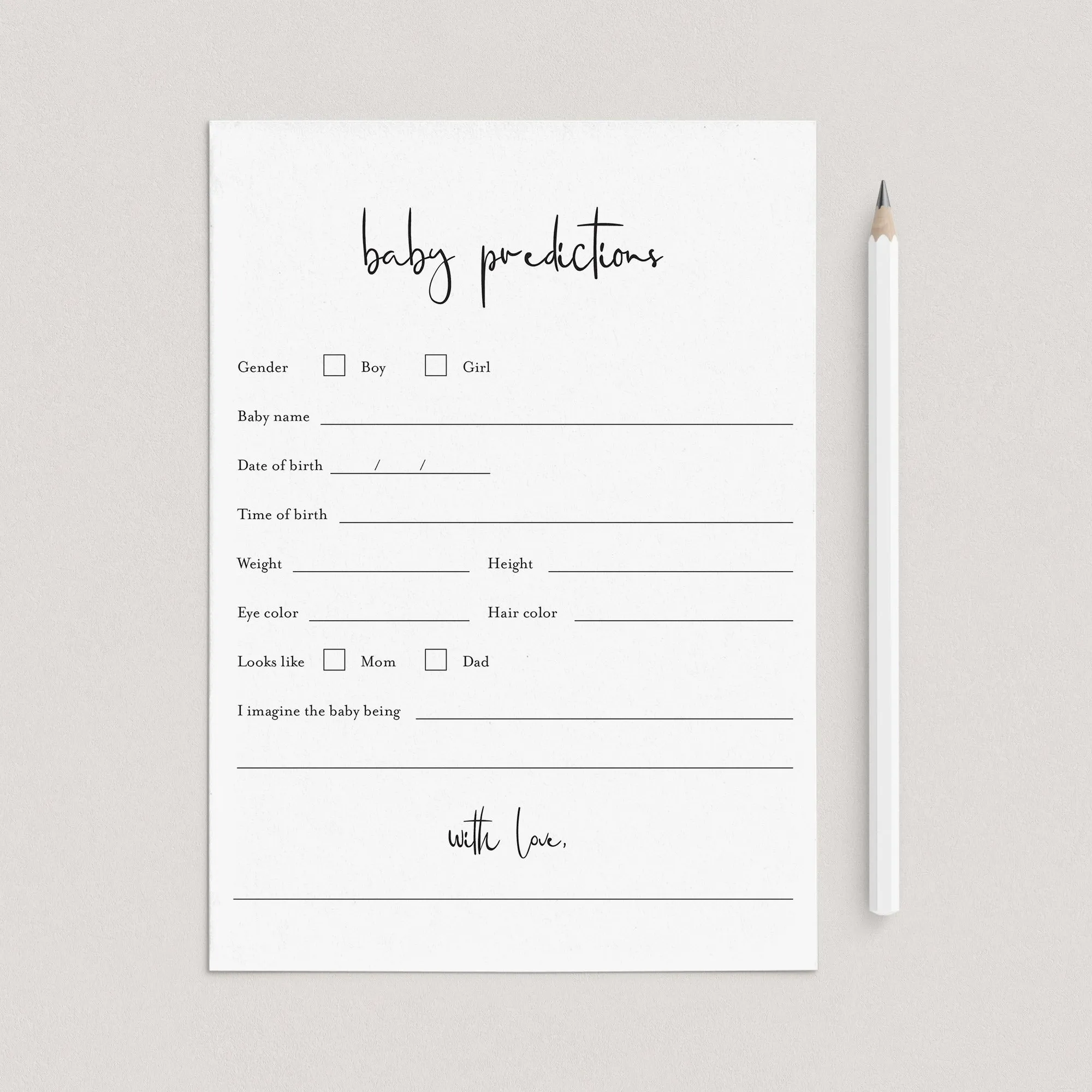Minimalist Baby Predictions Card Printable