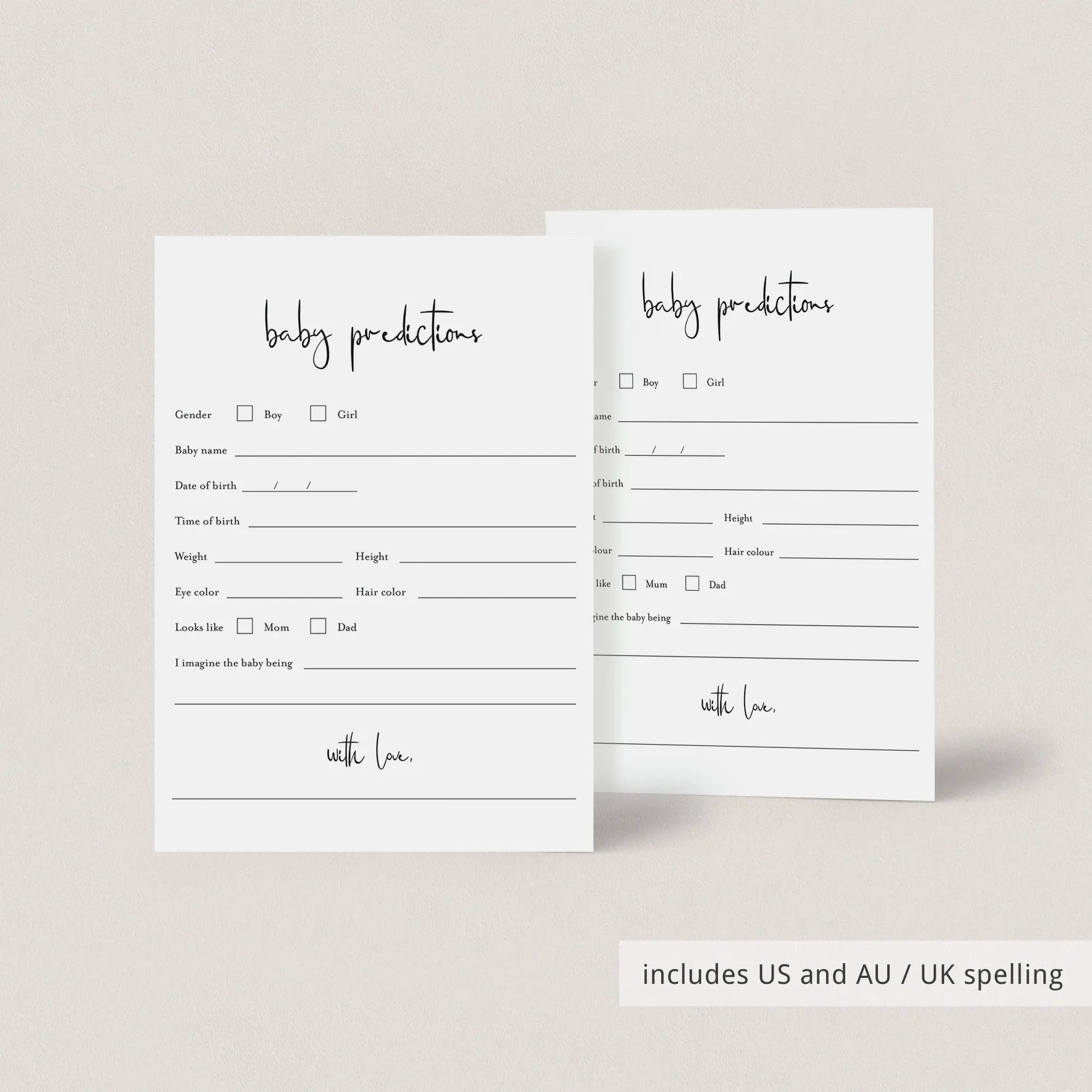 Minimalist Baby Predictions Card Printable