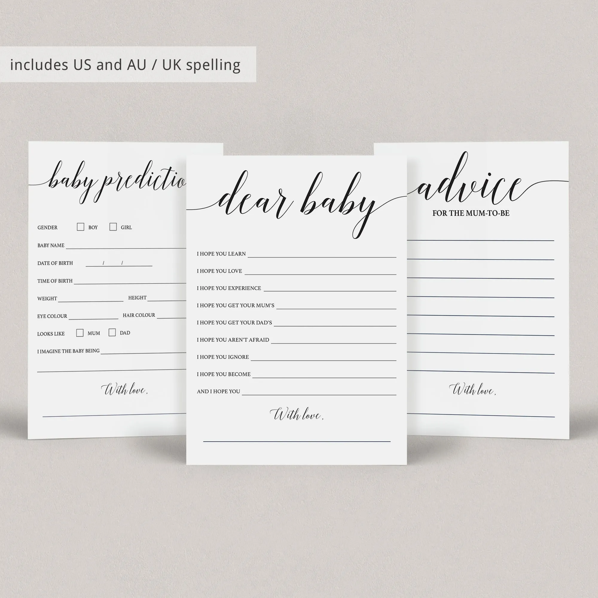 Minimalist Baby Shower Complete Bundle 19 Printables