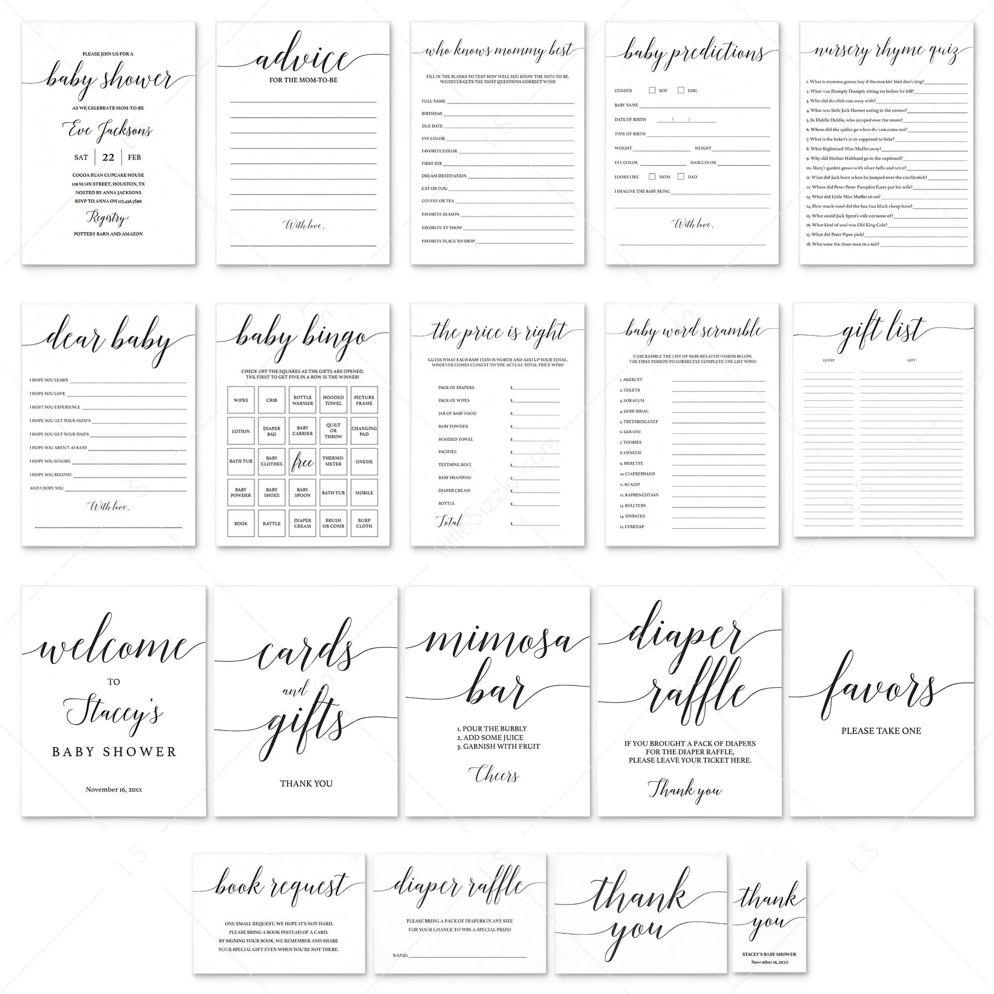 Minimalist Baby Shower Complete Bundle 19 Printables